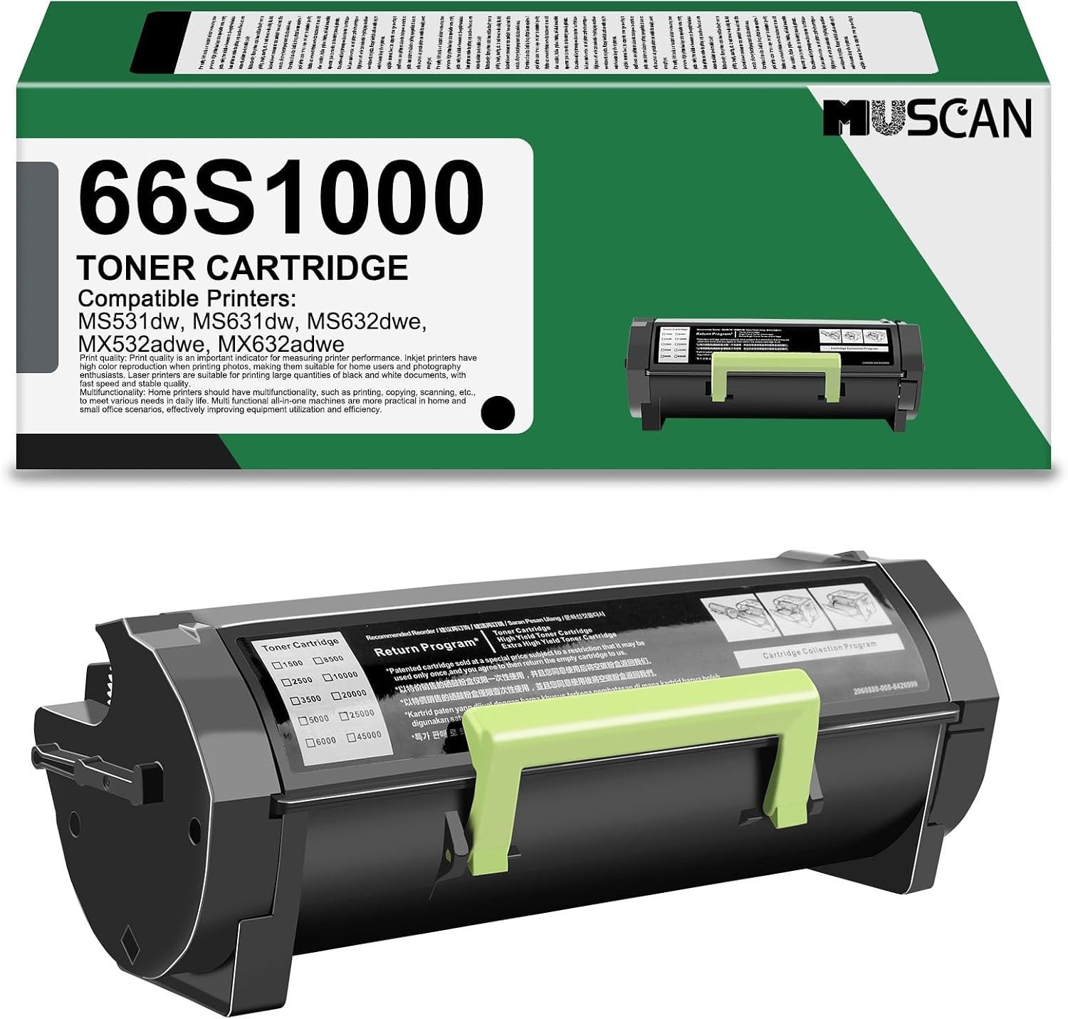 Toner Cartridges 1-Pack Black Chip 66S1000 MUSCAN [Compatible with Lexmark] BN