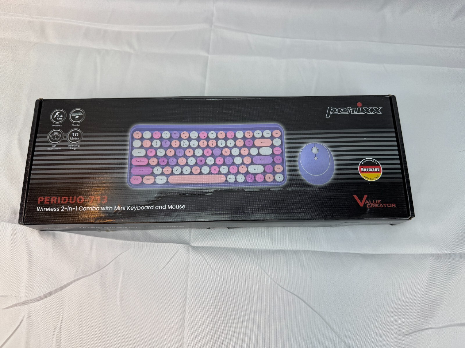 NEW Perixx PERIDUO-713 Purple Tastatur Maus-Set Keyboard GERMAN Missing Receiver