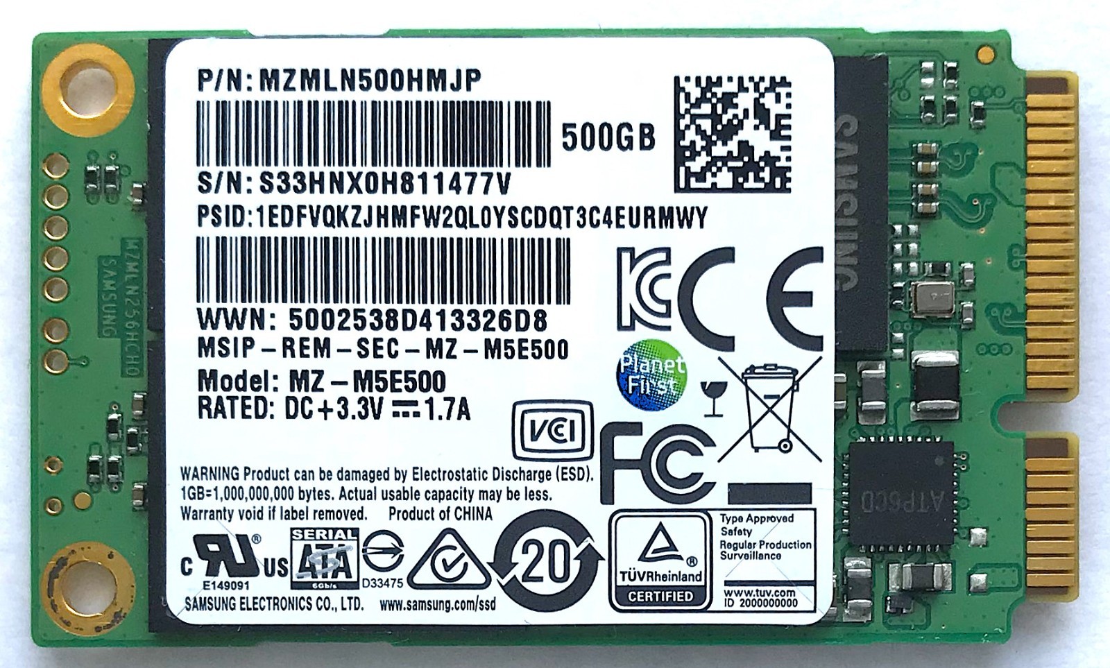 Samsung 500GB SSD 850 EVO mSATA MZMLN500HMJP