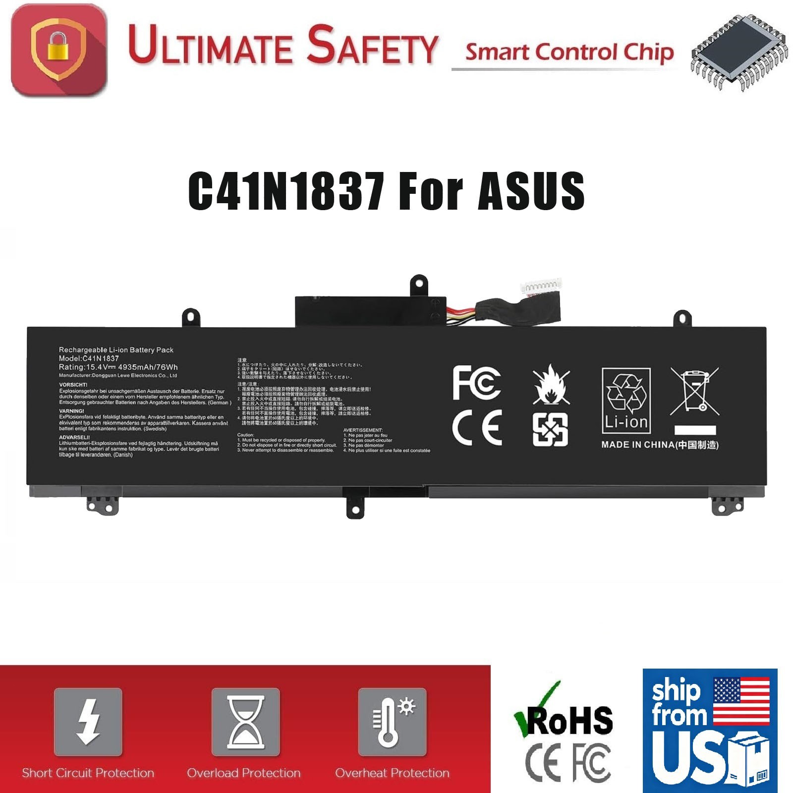 C41N1837 Battery for ASUS ROG Zephyrus GA502 GA502D GA502DU GA502GU GA502IV GU50