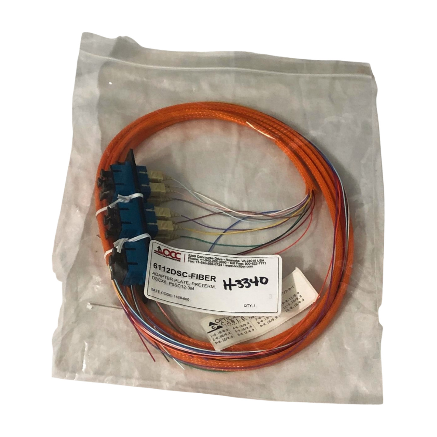 OCC 6112DSC-FIBER Adapter Plate + P6SC12-3M Fiber Optic Cable (12-Port SC)