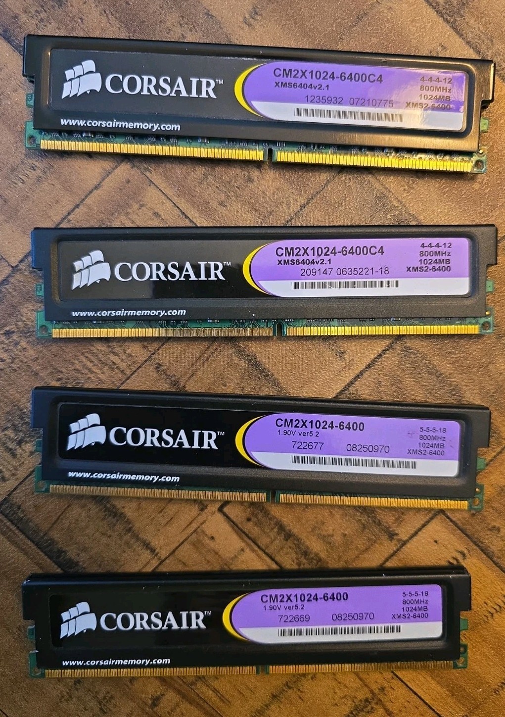 Lot of 4 Corsair XMS2 Xtreme Performance DDR2 Memory CM2X1024-6400C4