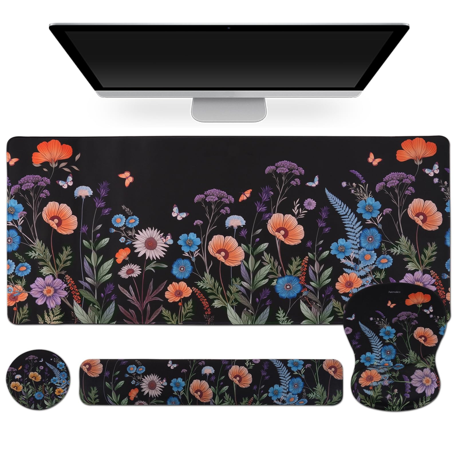 Petmolico 4-in-1 Wrist Rest Set with Desk 35.4 x 15.7 inches, Black&Orange
