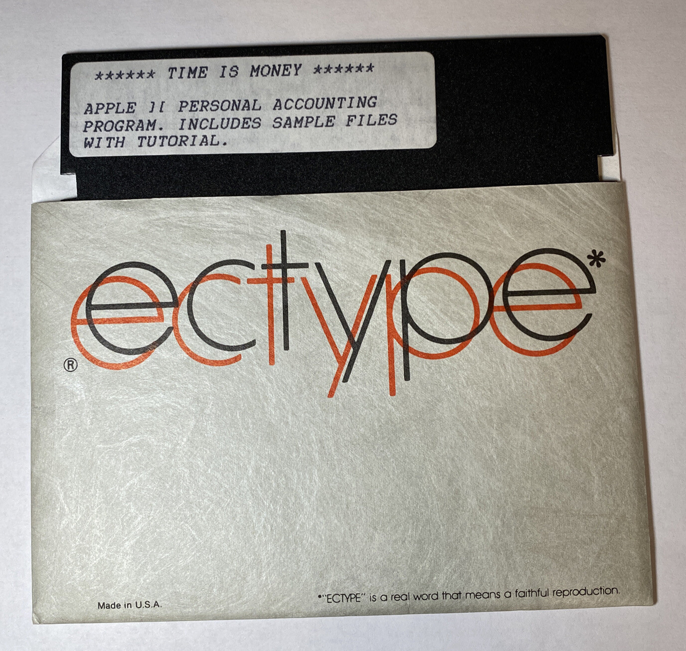Apple II Time Is Money Personal Accounting Program Software 5.25” Floppy Vintage