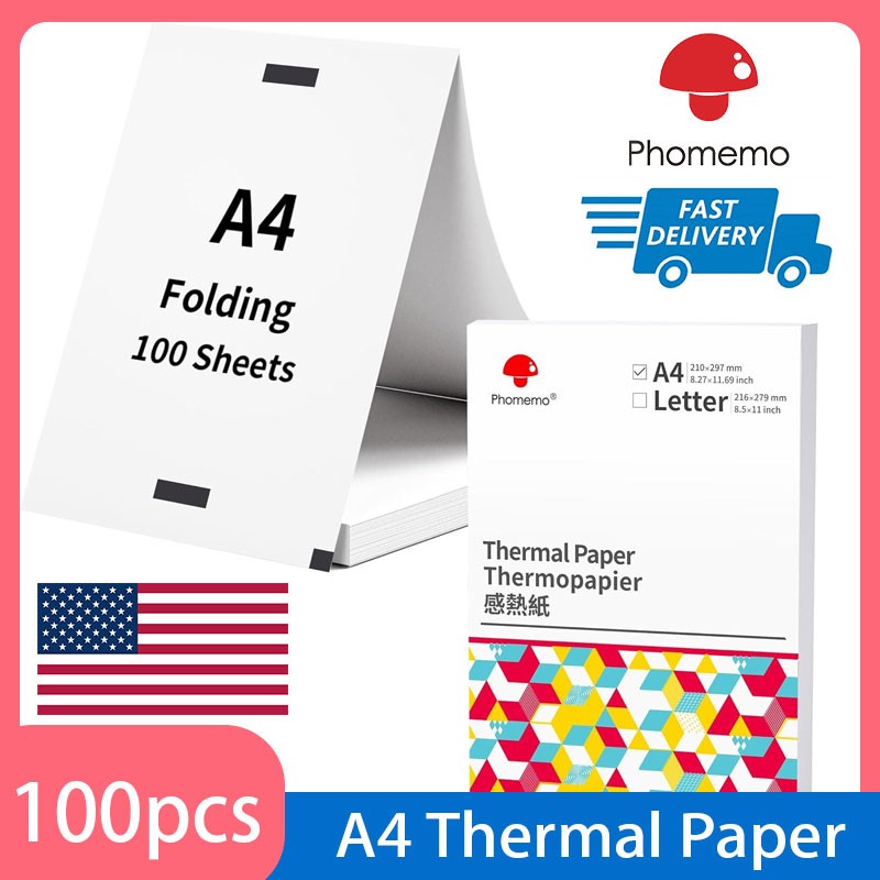 100-500PCS Foldable A4 Thermal Paper Portable Printer Phomemo M08F Lot