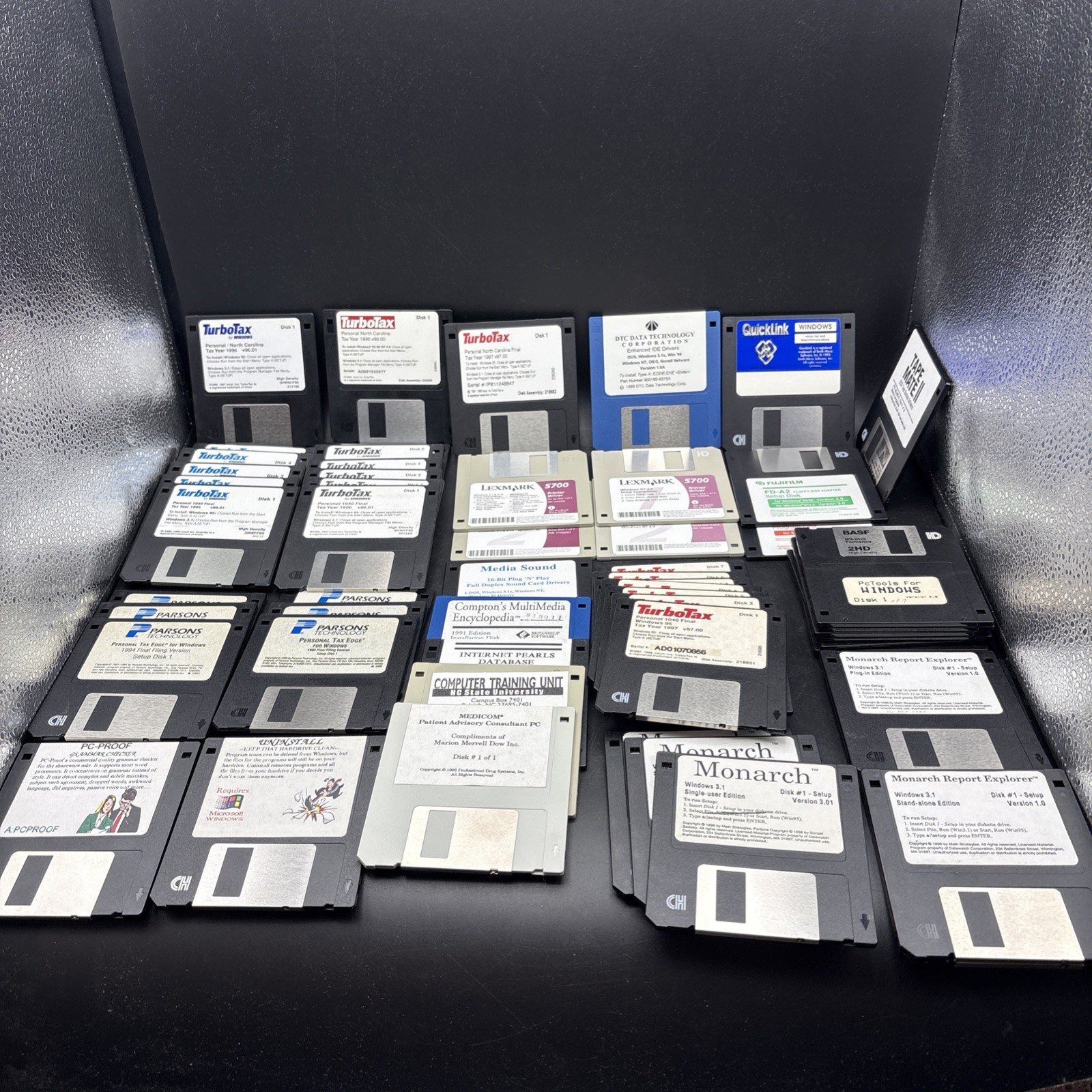 Vintage Business Software Floppy Disk 3.5" Lot of 57 - Parsons Turbo Tax Lexmark
