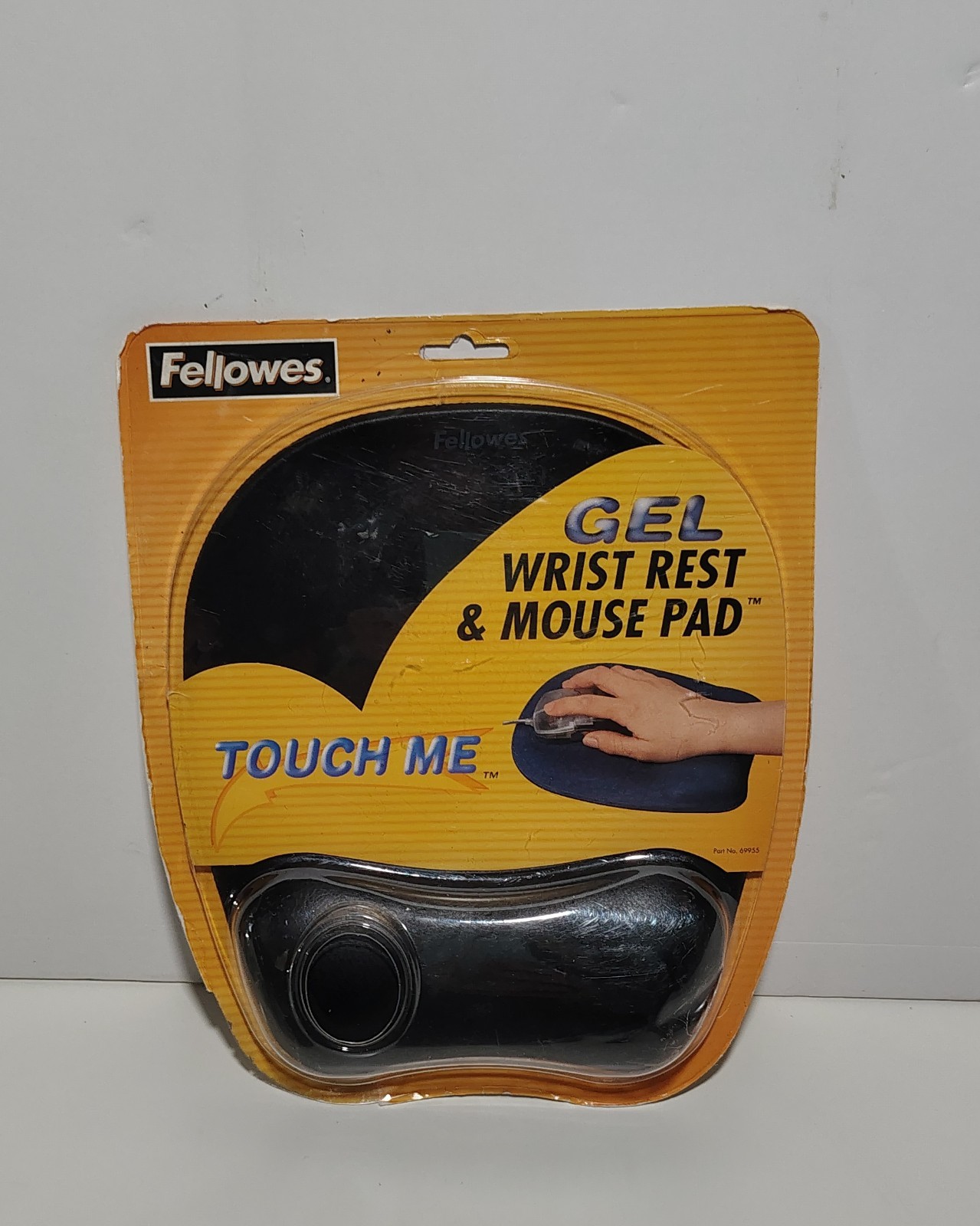 Vintage 2001 Fellowes Touch Me Gel Wrist Rest Mouse Pad Black NOS Sealed 69955