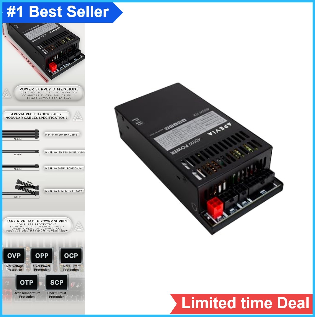 Power Supply 400W Fully Modular Flex ATX Mini ITX Active PFC 90-264V SATA PCIE
