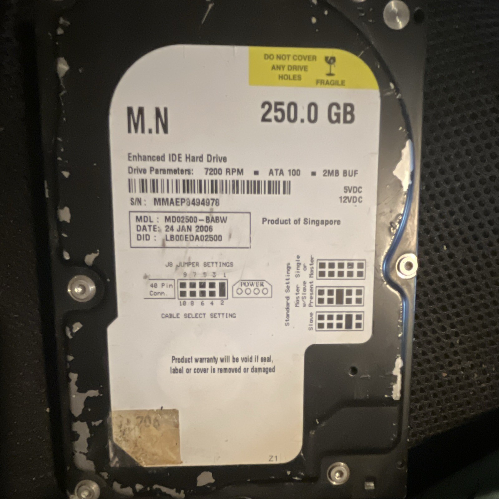 M.N 250GB 3.5in IDE/ATA-100 7200RPM 2MB Internal HDD Cable Select