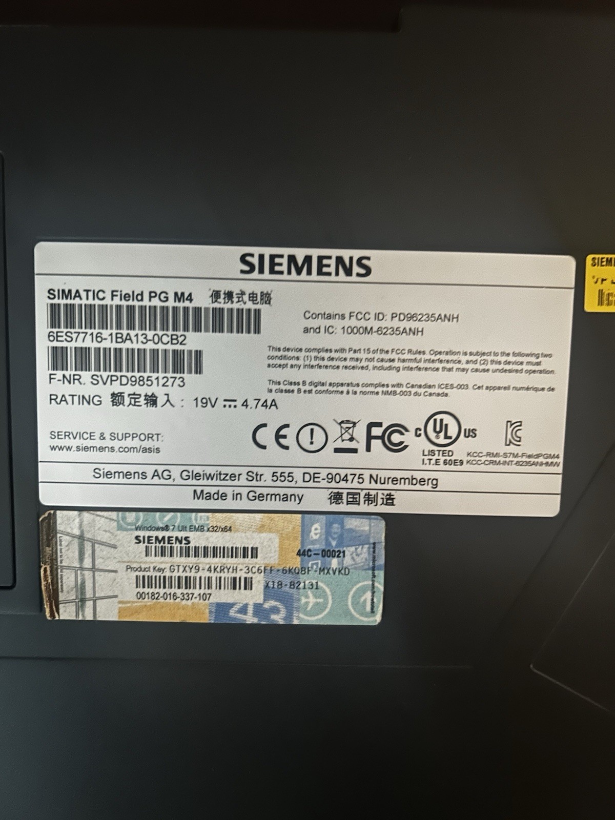 Siemens SIMATIC Field PG M4 15" Core 2 Duo 2GB 320GB HDD Win 7 Ult