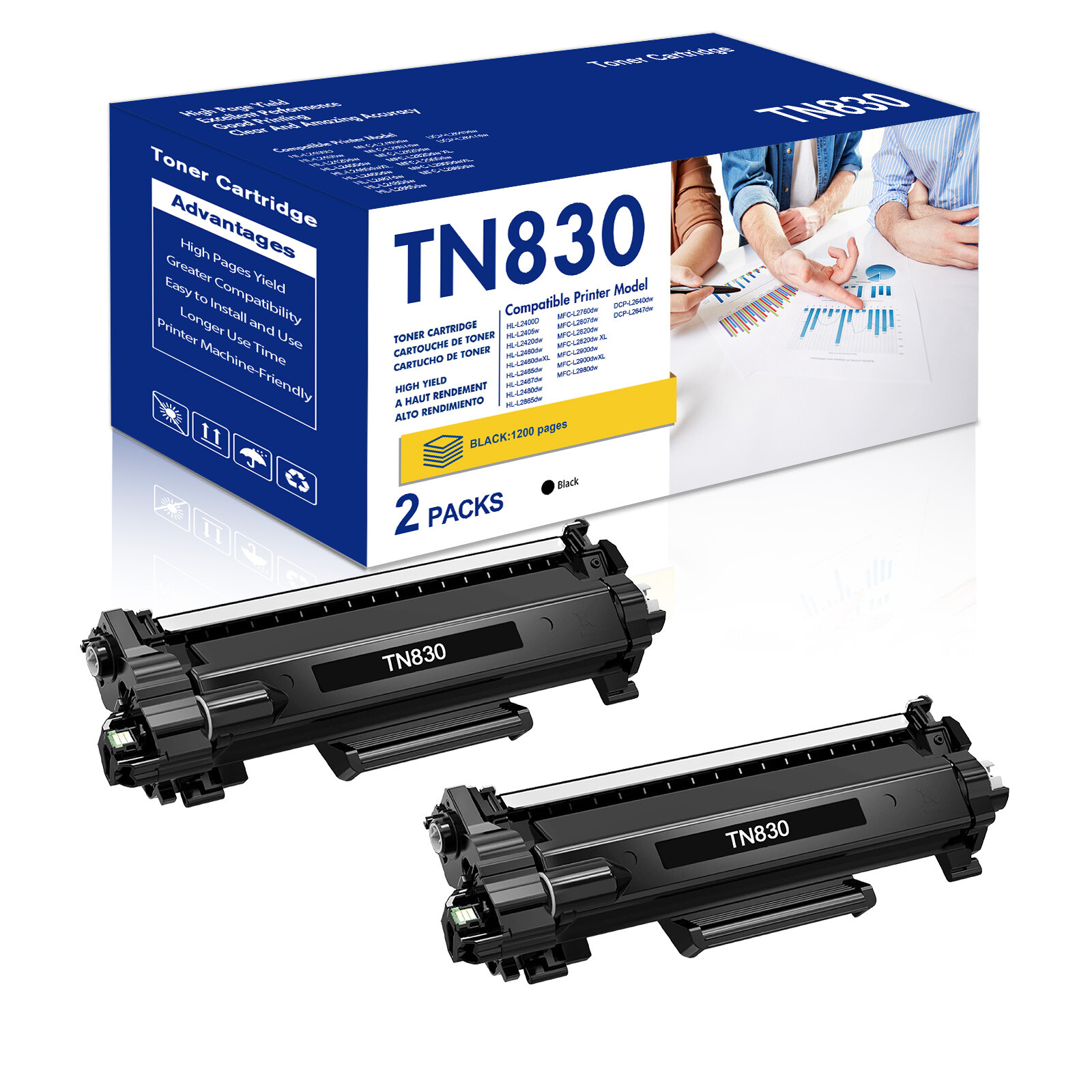 2x TN830 Toner Cartridge Compatible with Brother TN830XL HL-L2460DW DCP-L2640DW