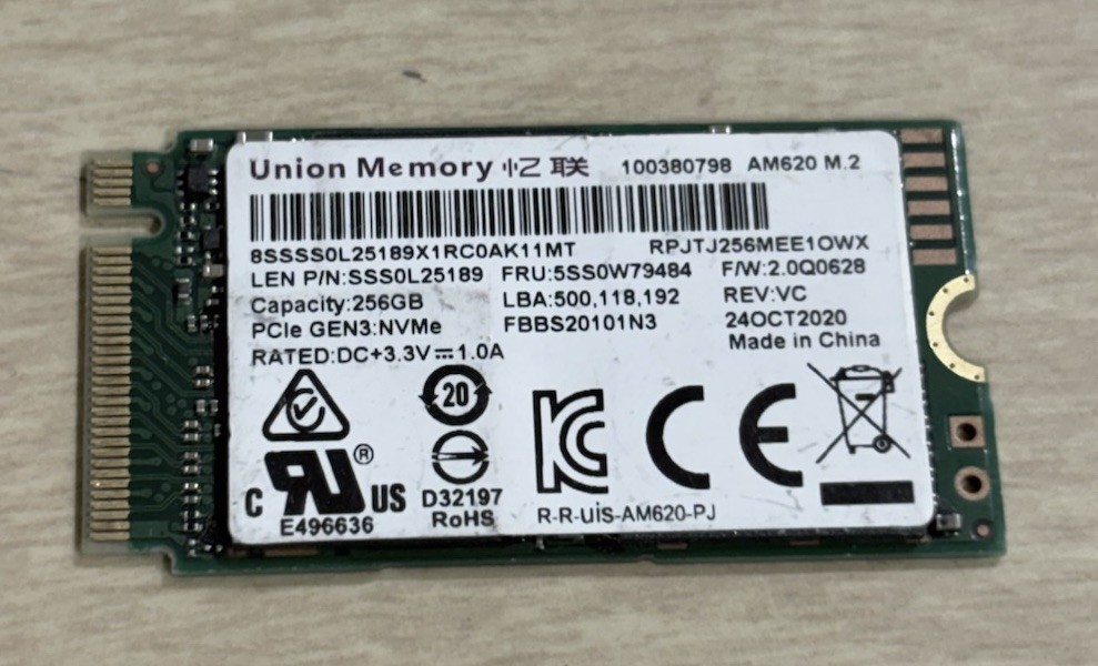 UNION MEMORY 256GB M.2 NVMe 2242 SSD RPJTJ256MEE1OWX, Grade A