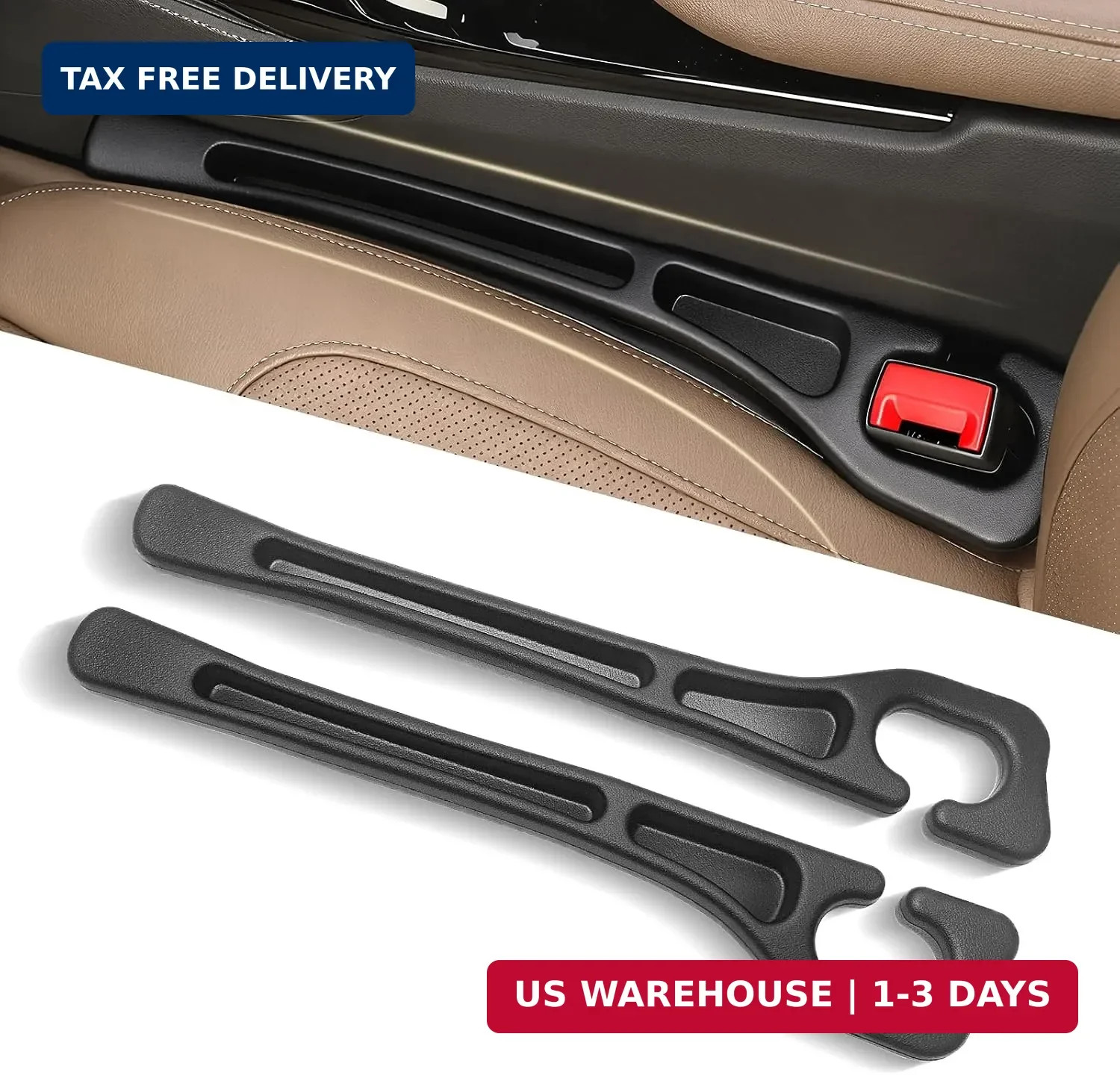 Car Seat Gap Filler Set of 2, 3-in-1 Seat Gap Filler with Organizer & Hook, Soft