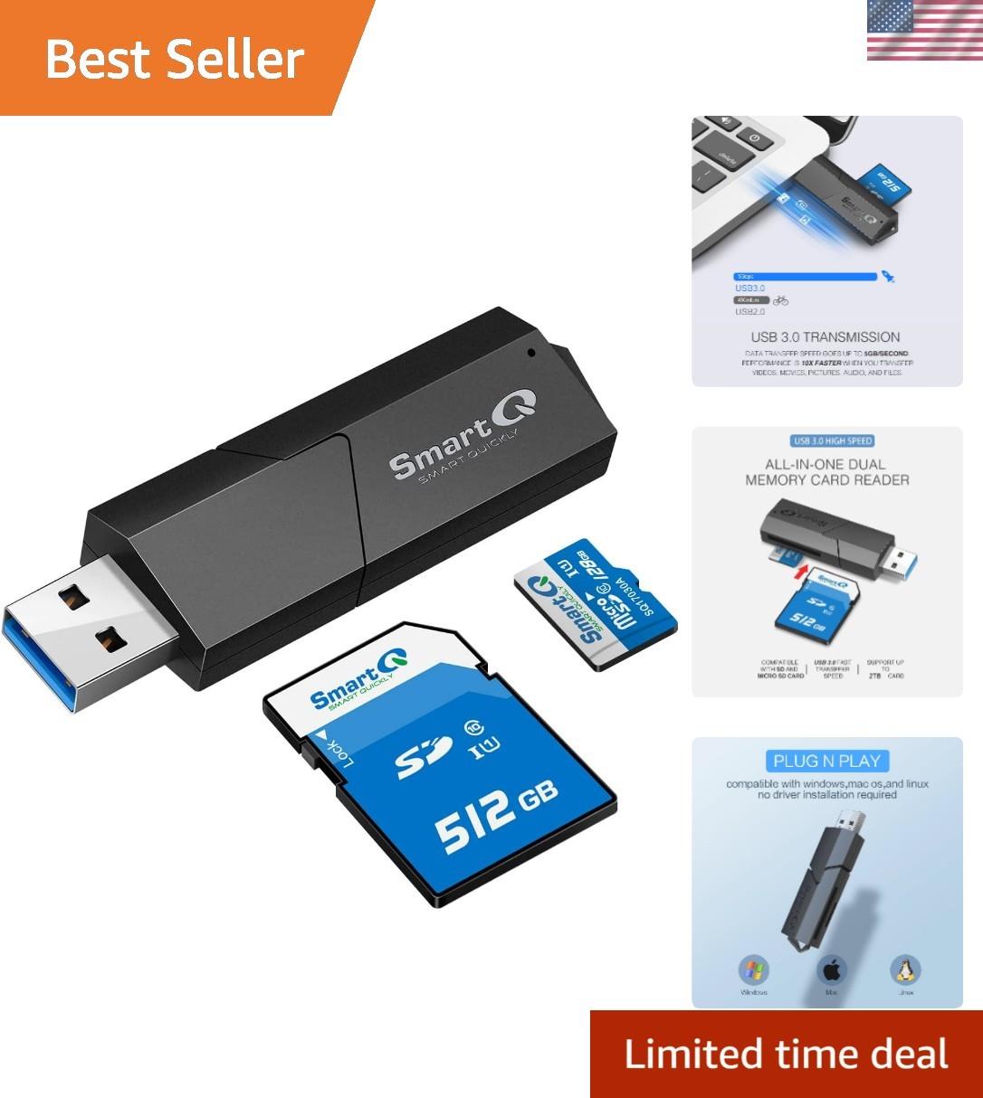 Versatile USB 3.0 Card Reader for SD & Micro SD - Perfect for Travel & Office