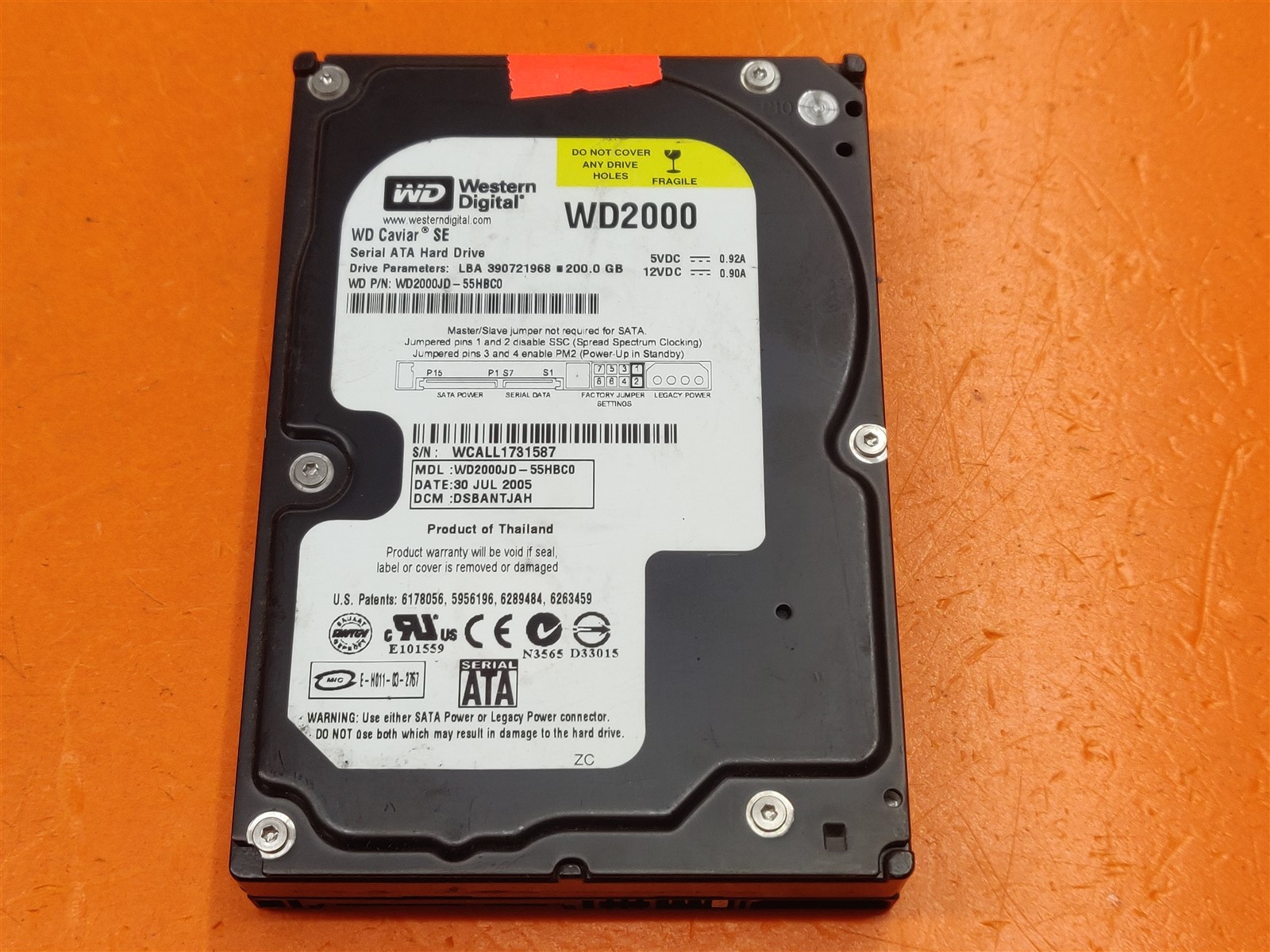 ⭐️⭐️⭐️⭐️⭐️ *AS IS* HDD Hard Drive SATA Desktop 3.5" WD WD2000JD-55HBC0 200GB