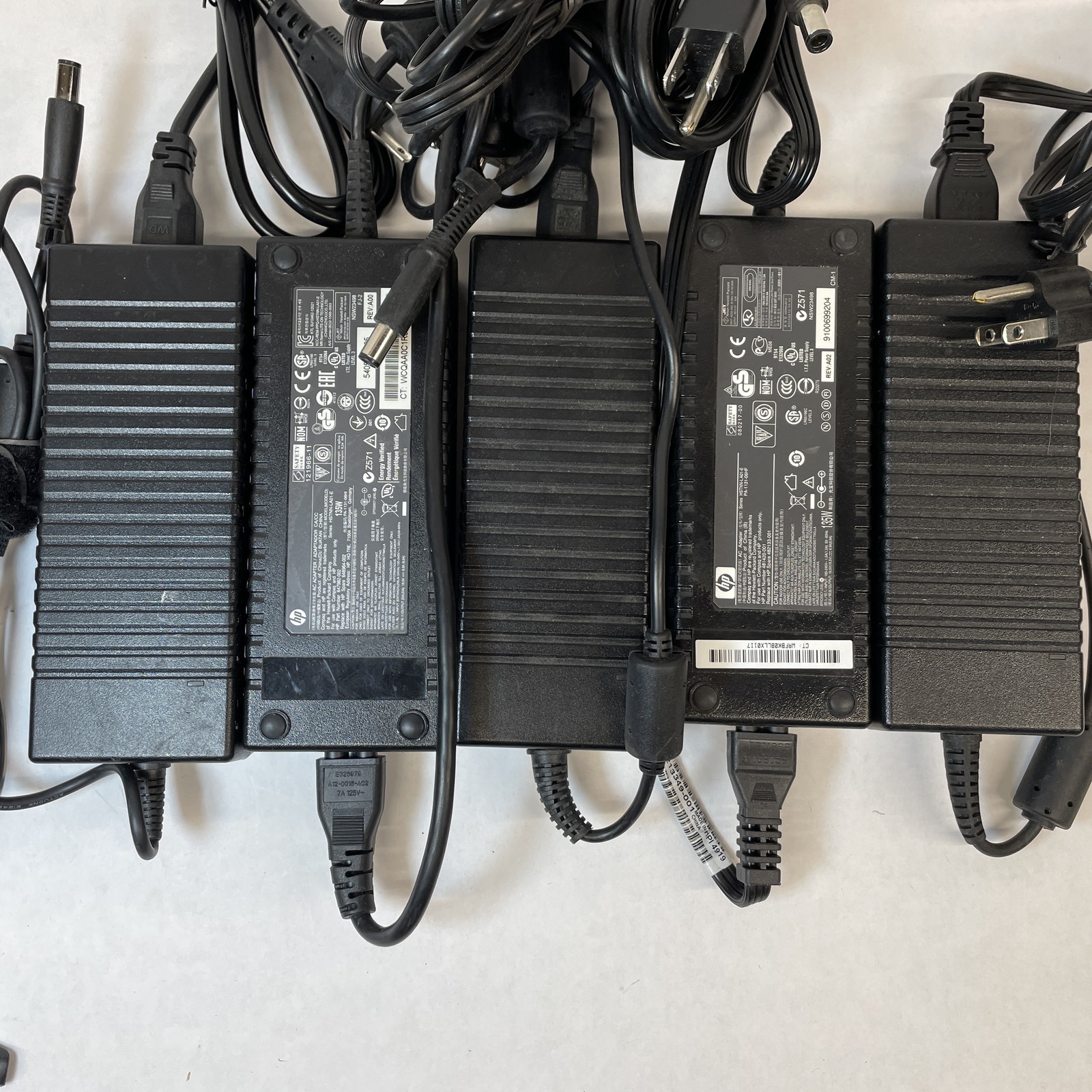 Lot of 5 HP OEM 135W 7.4mm Center Pin Big Barrel AC Adapters Mixed Model B Grade
