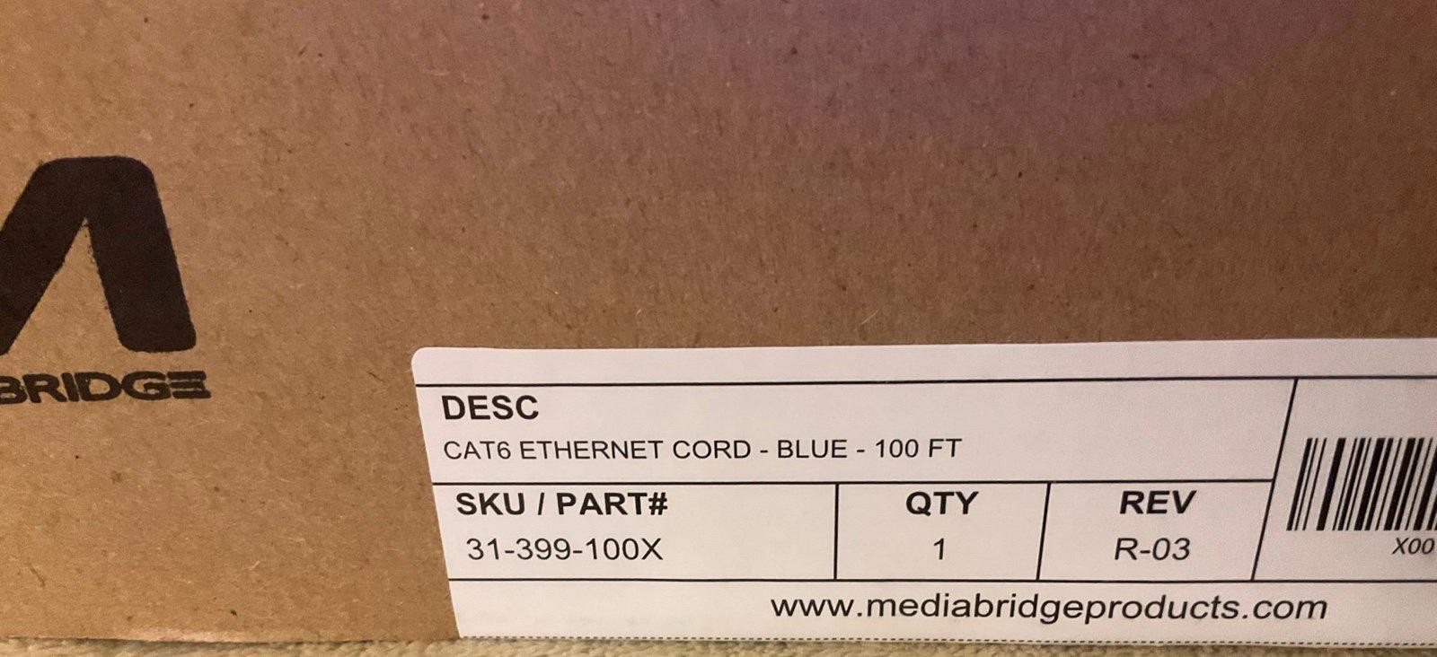 CAT6 Ethernet CAT6 Cord Blue New in Box Computer Cable 100ft