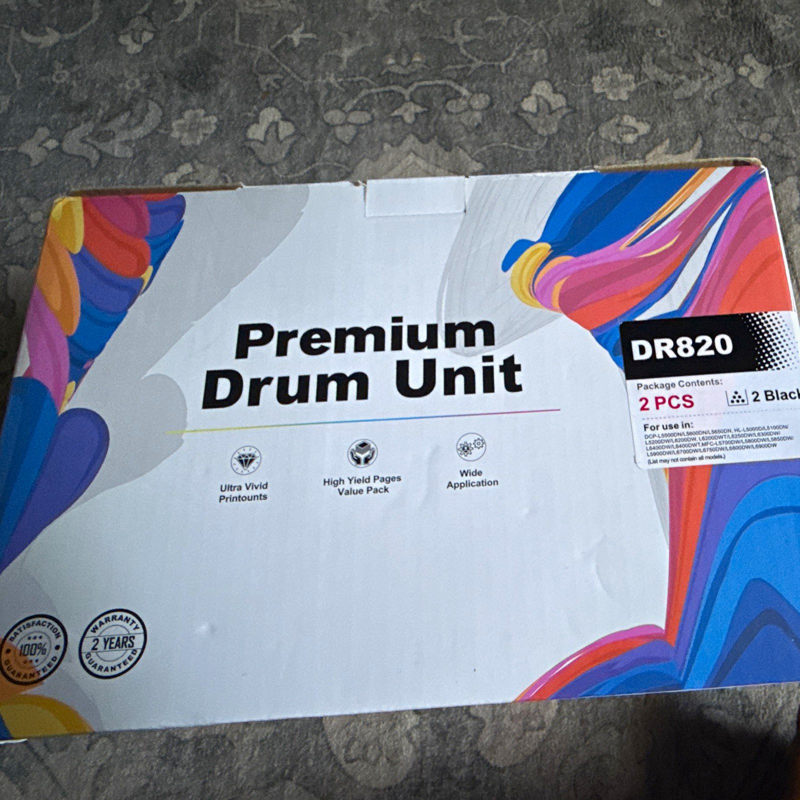 Premium DR820 Drum Unit 2 Pack for Brother HL HL-6200DW HL-6200DWT Black