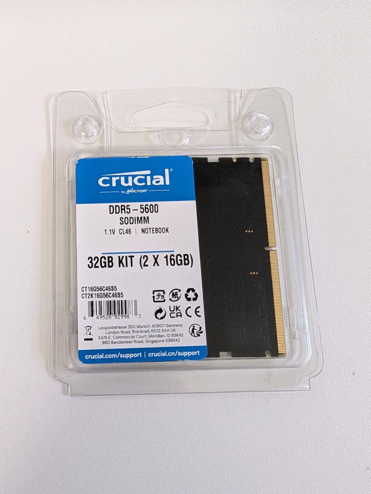 Crucial 32GB 2x16GB DDR5 5600 SO-DIMM Laptop Memory RAM XMP EXPO