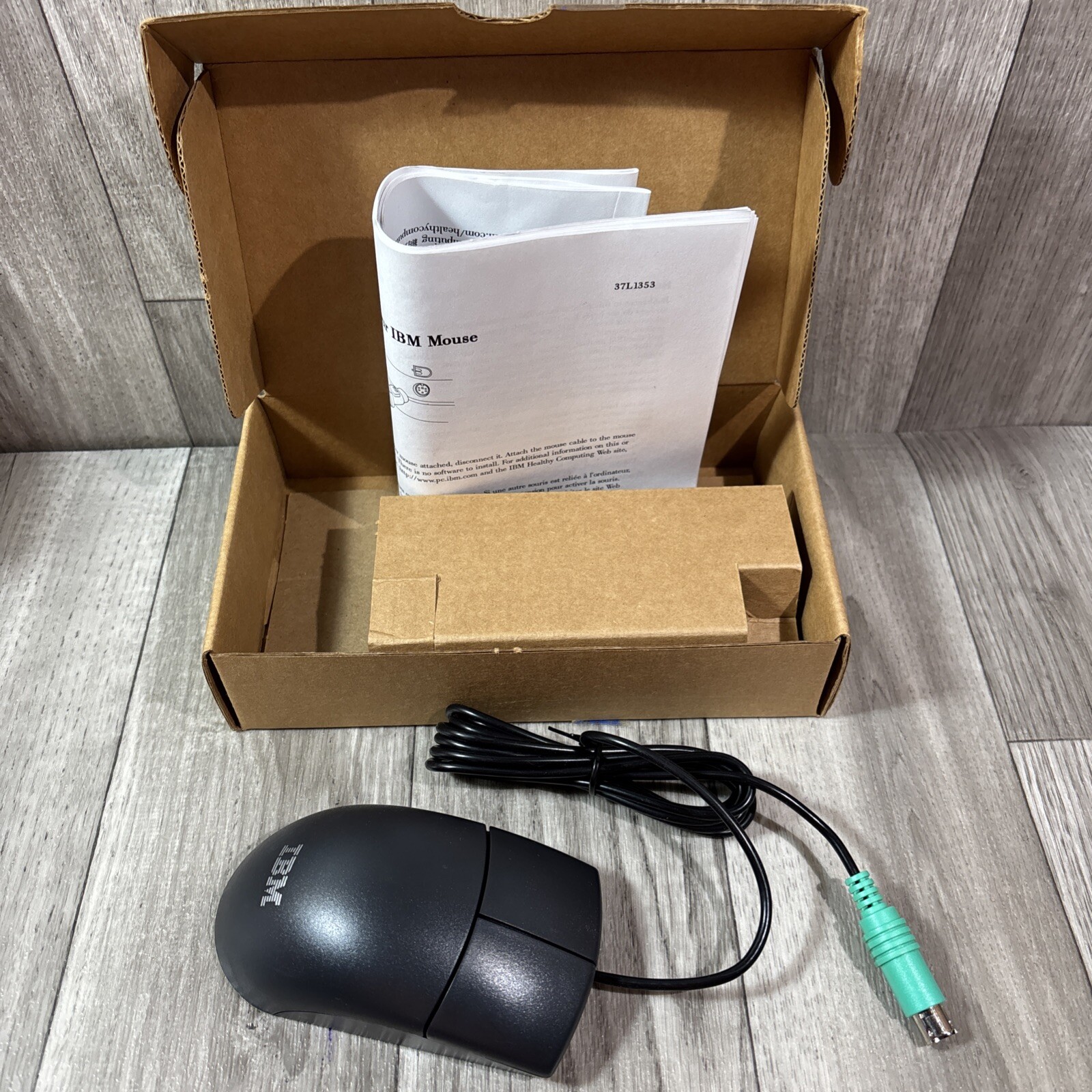 Vintage Sleek Black IBM 28L3673 Mechanical Ball Mouse Wired New In Box (A142)