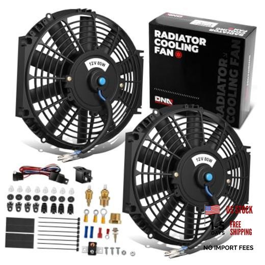 2pcs 10Inch Electric Radiator Cooling Fan Thermostat 10 Inch Black-2Pcs+SW-KIT
