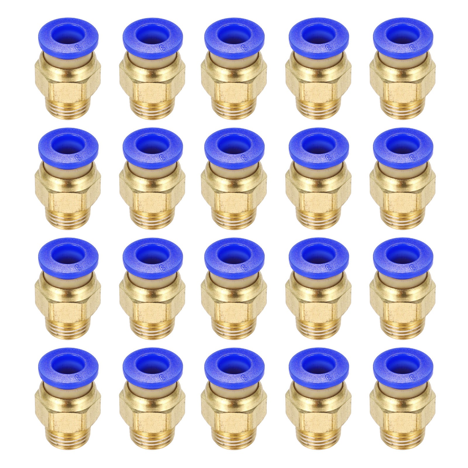 20 Pcs PC6-M10 Push to Connect Pneumatic Tube Fittings, 4x6mm Tube, Blue