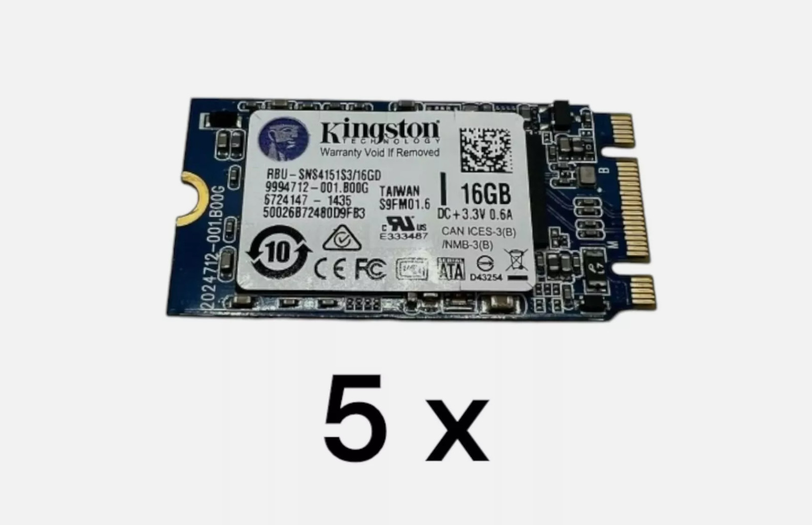 Five (5)  Kingston Chromebook 16GB M.2 SSD/NVME  RBU-SNS4151S3/16GD SATA 2242