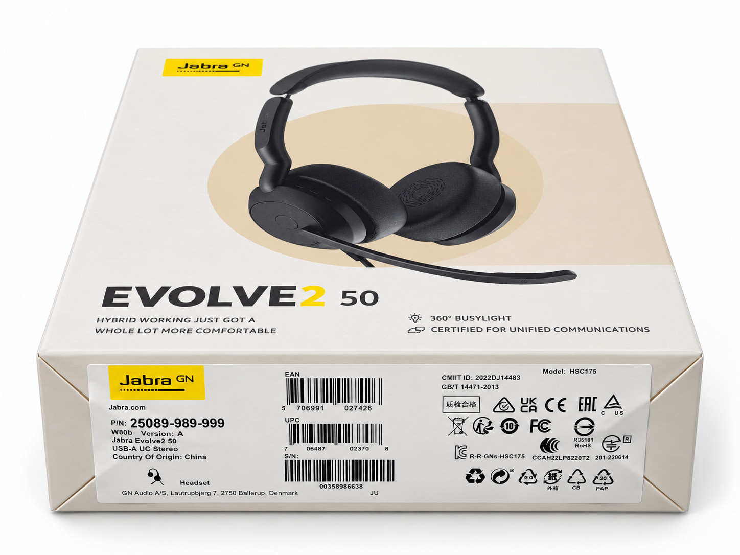 Professional Jabra Evolve2 50 USB-A UC Stereo ANC Wired Bluetooth Headset HSC175