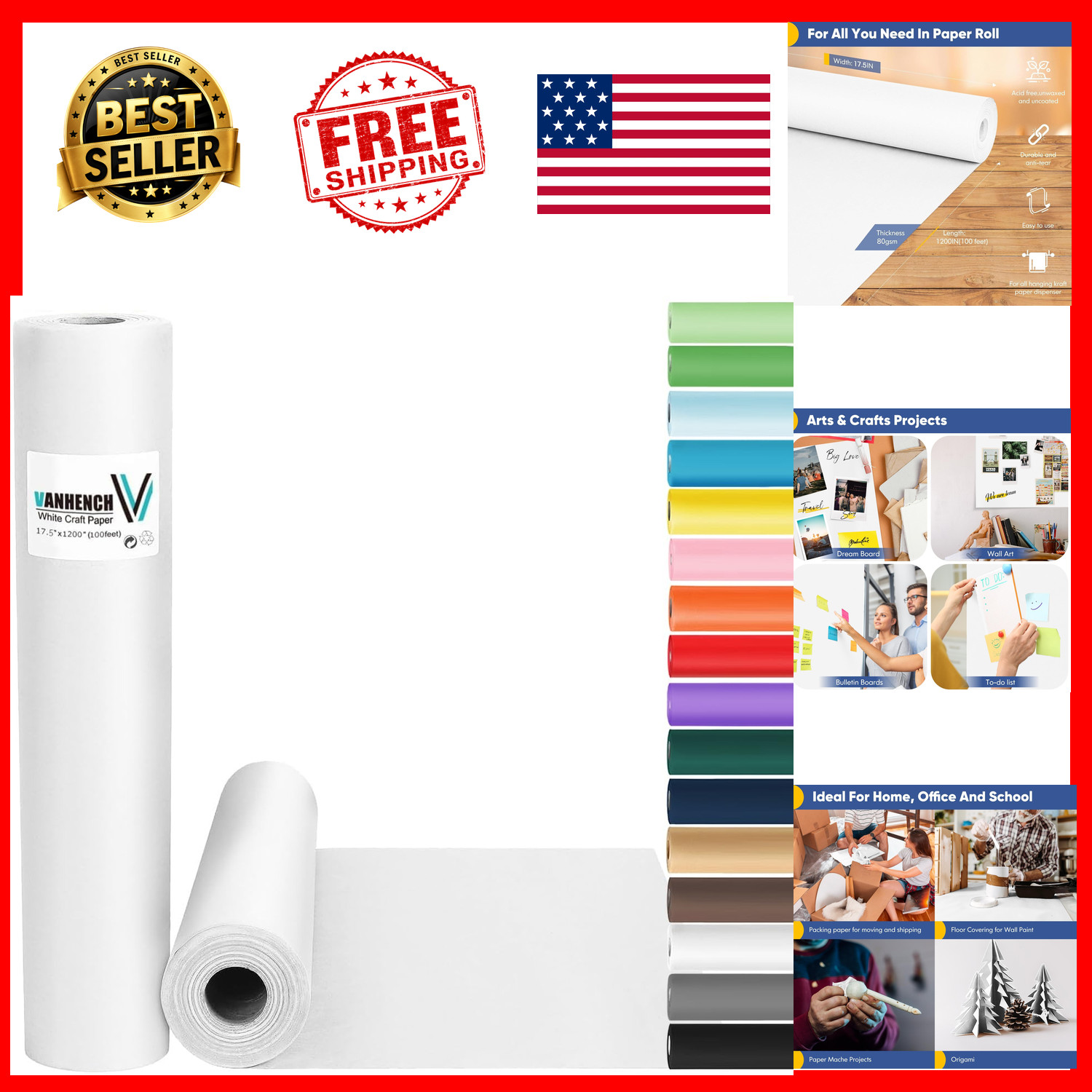 Kraft Paper Roll 17.5 x 100 Feet White Wrapping Paper Art Drawing Crafts Packing