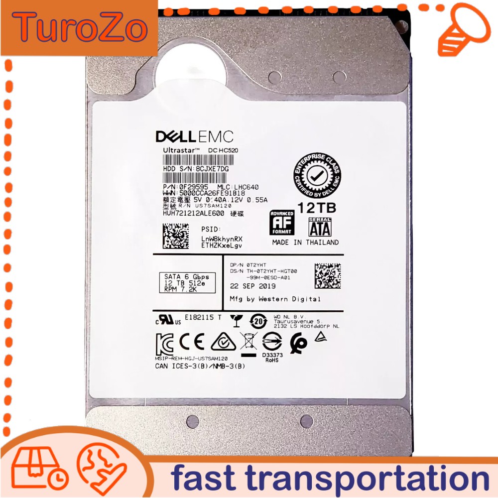 NEW Dell T2YHT 0T2YHT 12TB 7.2K 6Gb/s SATA 3.5" Hard Drive HUH721212ALE600 0 HRS