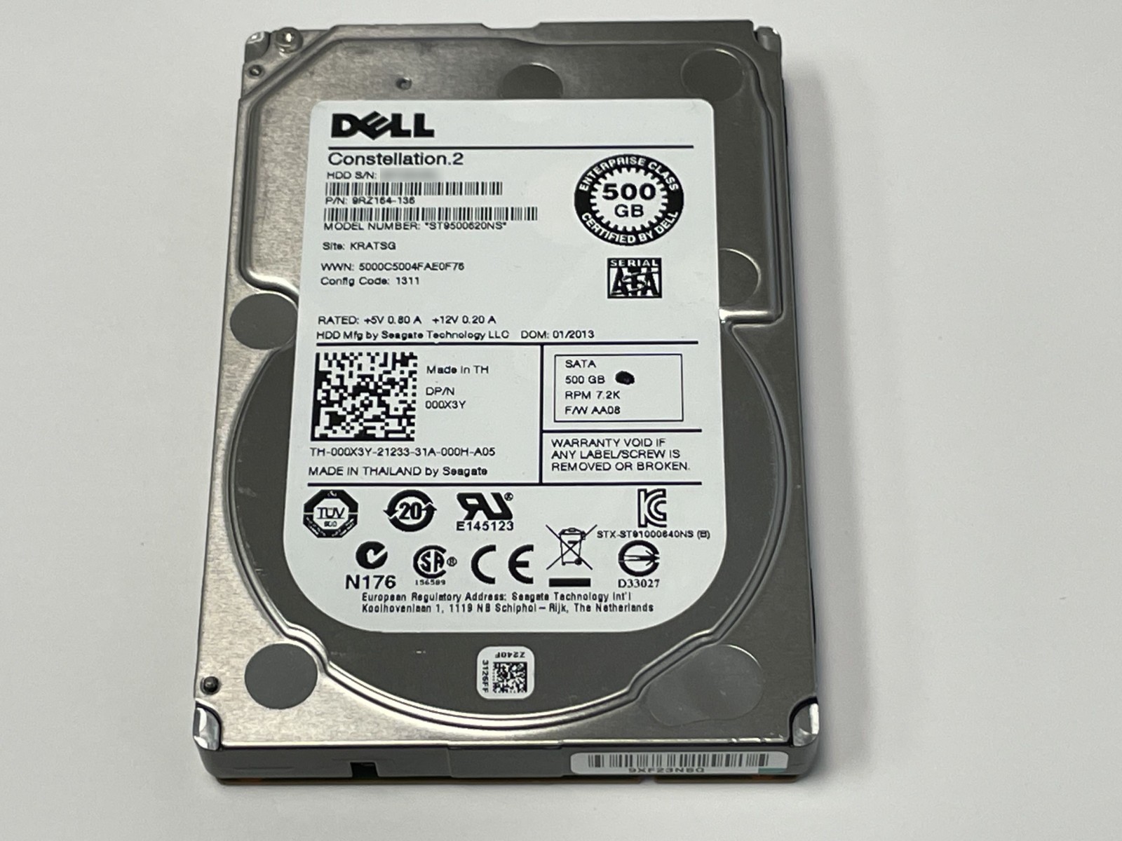 Dell 500GB Constellation.2 2.5" SATA Server Hard Drive Seagate ST9500620NS 00X3Y