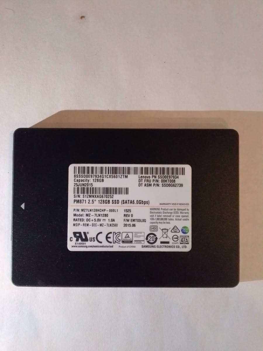 Samsung PM871 128GB SSD SATA 6.0Gbps 2.5" SOLID STATE DRIVE (S1ZMNXAG670252)