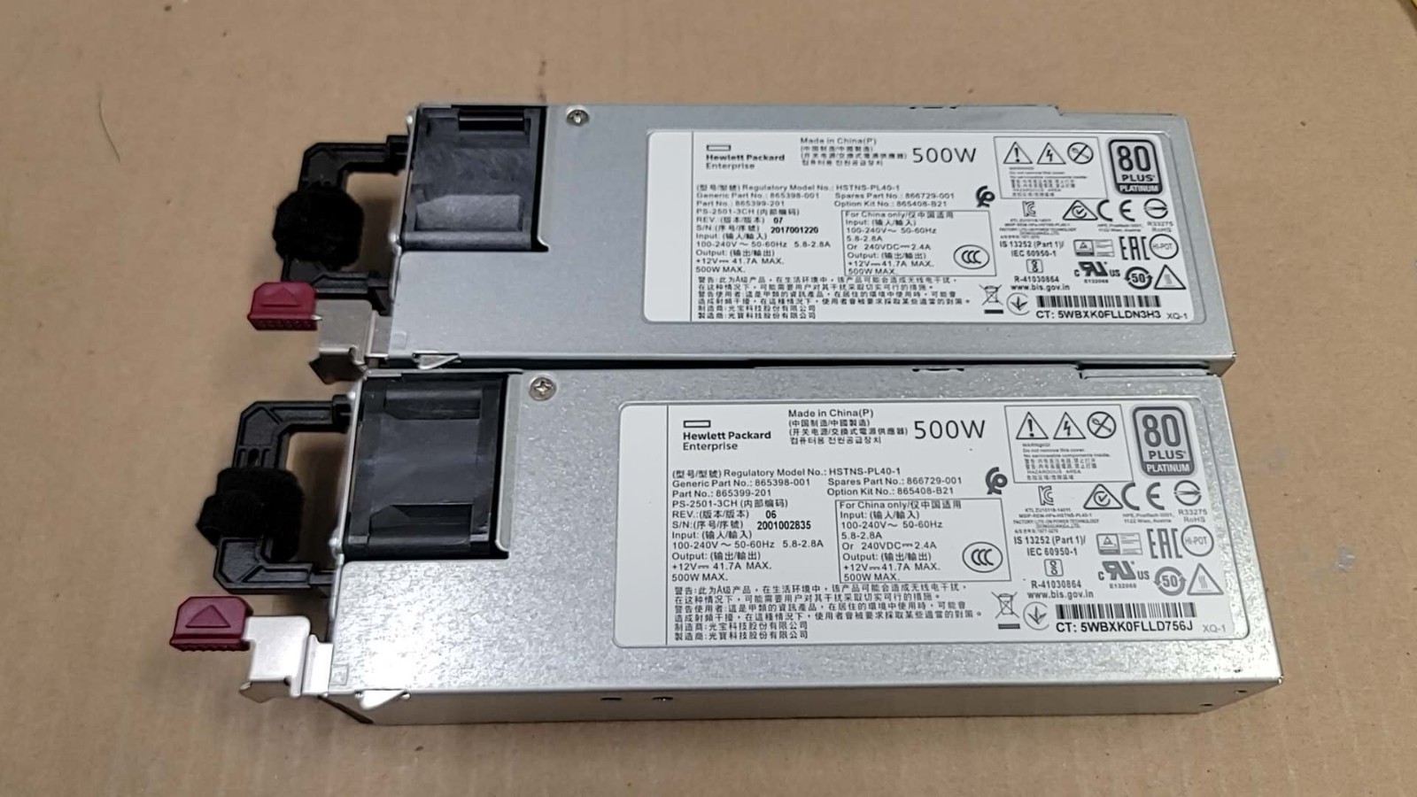 Lot of 2 HPE 866729-001 865408-B21 POWER SUPPLY 500W  HSTNS-PL40-1