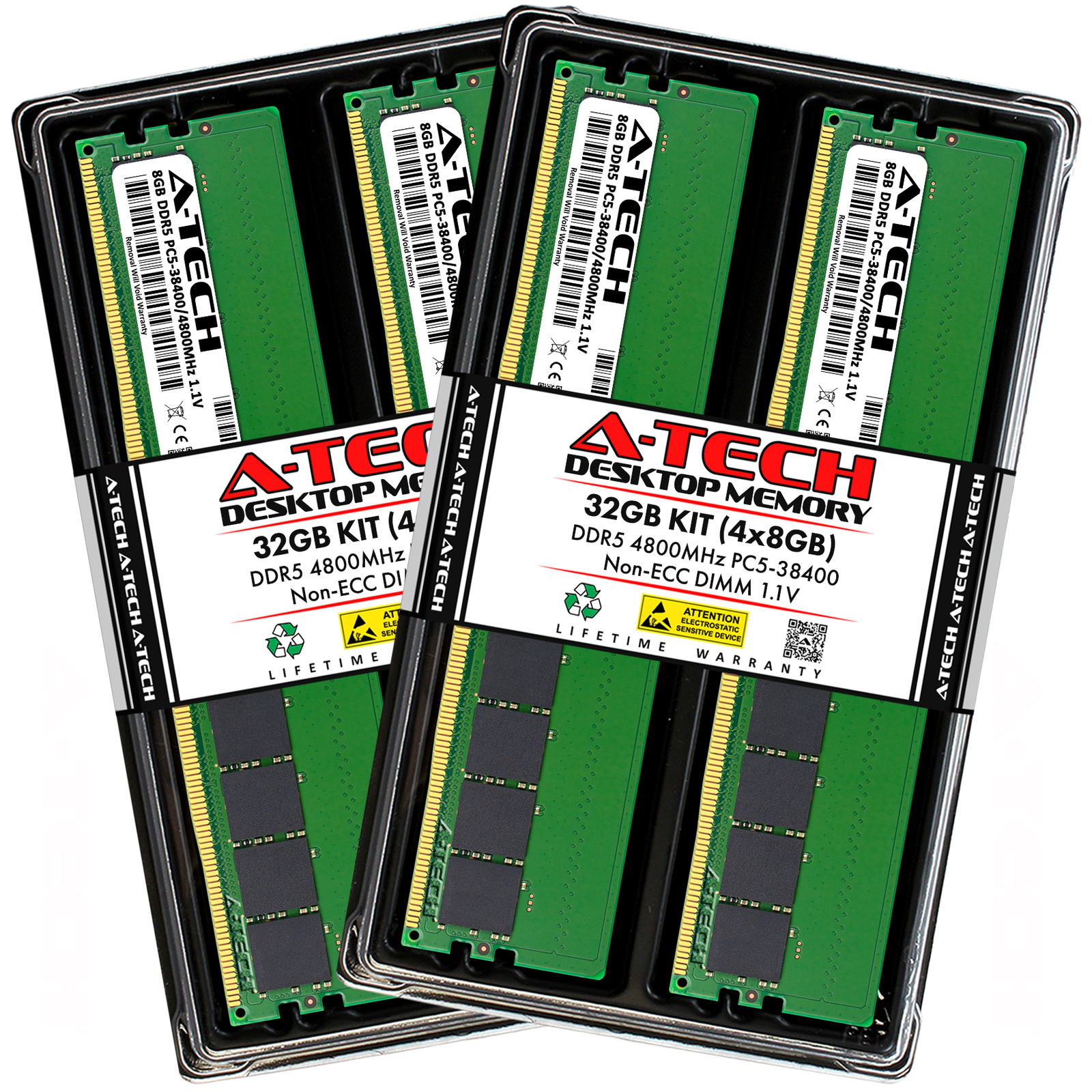 A-Tech 32GB Kit (4x 8GB) DDR5 4800 MHz Desktop PC5-38400 DIMM 288-Pin Memory RAM
