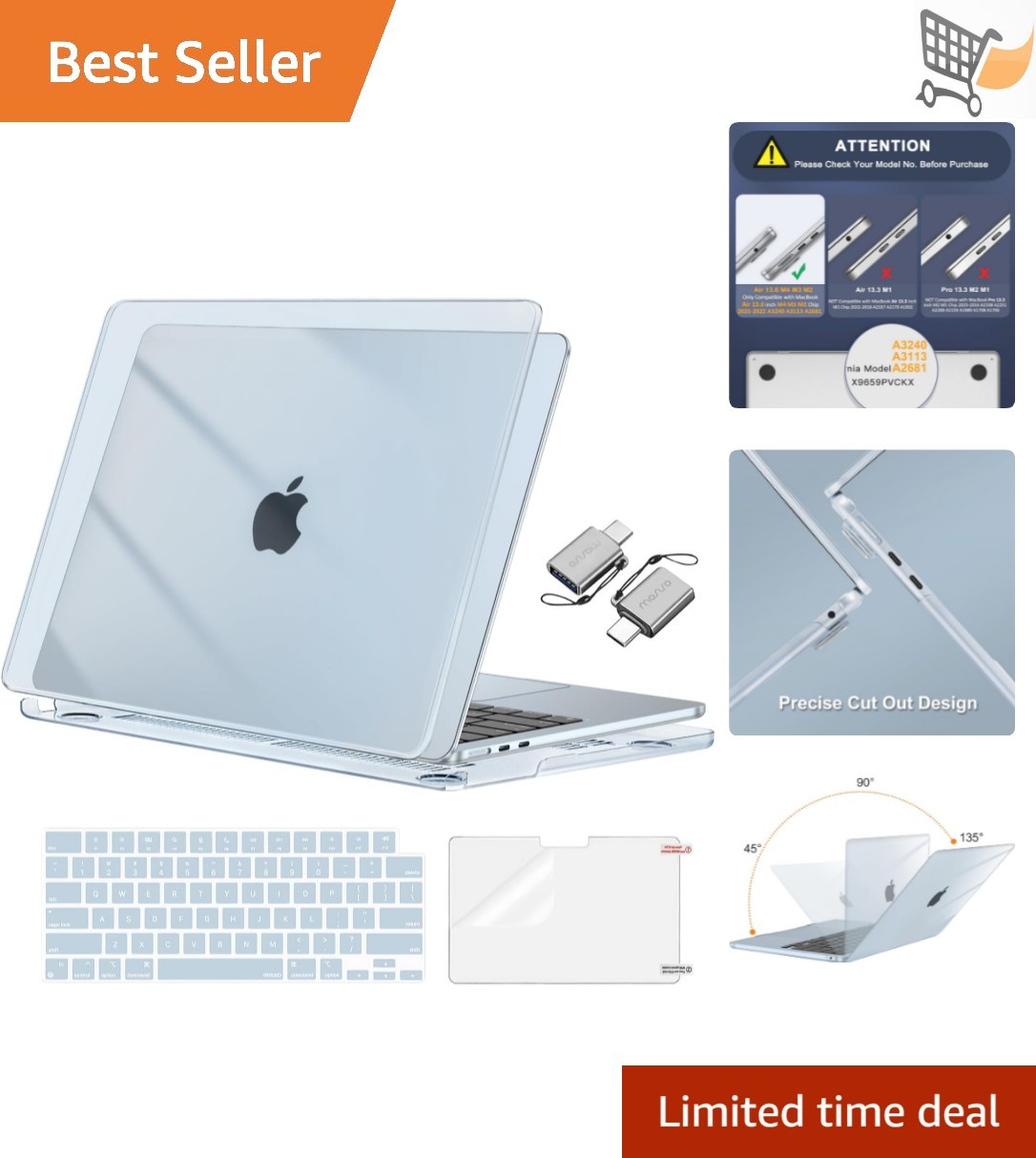 MacBook Air 13-Inch Case & Accessories Crystal Sky Blue Hard Shell Keyboard