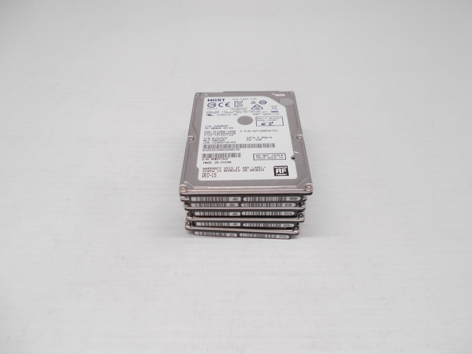 lot of 5 HGST 1TB SATA Laptop PC HARD DRIVE 2.5" HTS721010A9E630 H2T10003272S