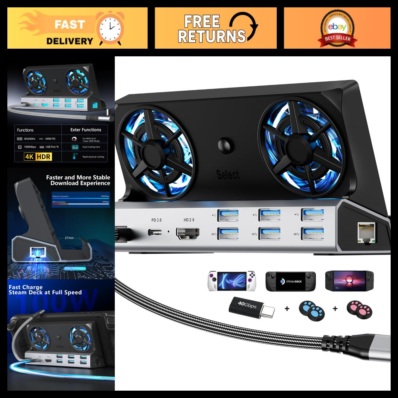 12-in-1 Steam Deck Dock for Gaming Consoles - ROG Ally, Legion Go, Switch