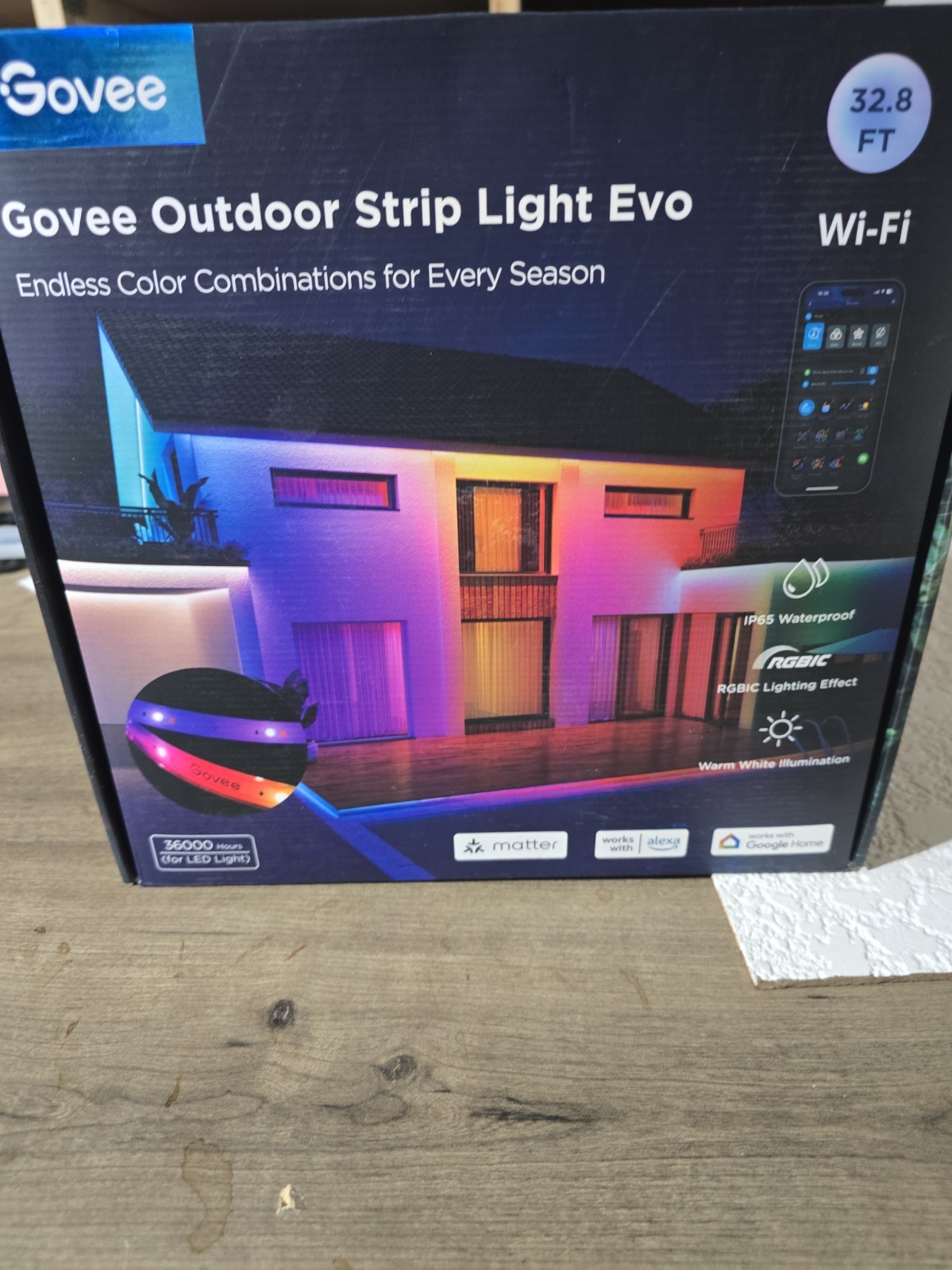 Govee - Wi-Fi Bluetooth Smart Outdoor LED Strip Light 32.8ft. APP CONTROL SOUND