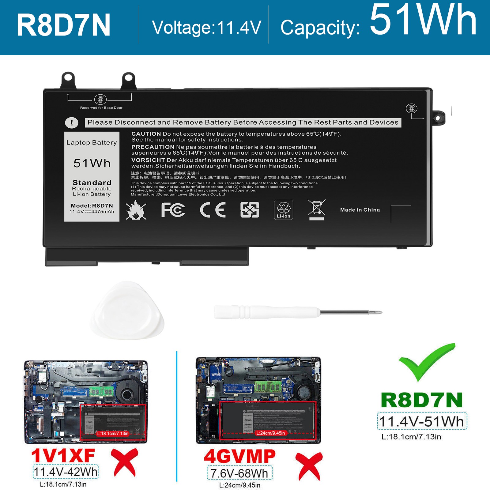 🧡LOT Replacement Battery For Dell Latitude 5400 5410 5500 5510 R8D7N W8GMW 51Wh