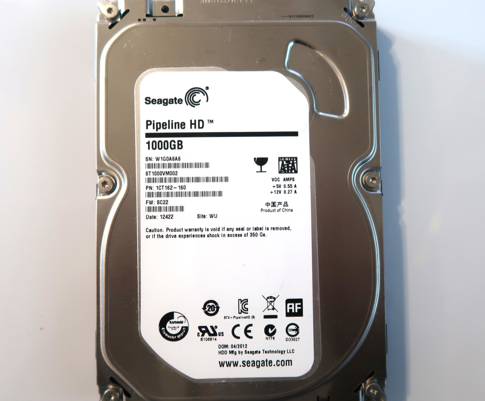 Seagate ST1000VM002 1CT162-160 SC22 (W1G0) China WU 1000gb 3.5" Sata HDD 04.2012