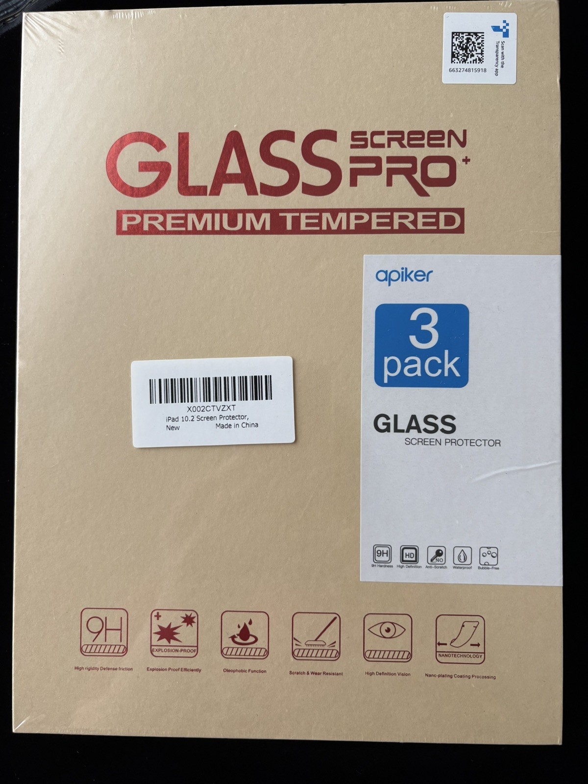 apiker Screen Protector for iPad 9th 8th 7th Generation 10.2 inch 3 Pack NIB