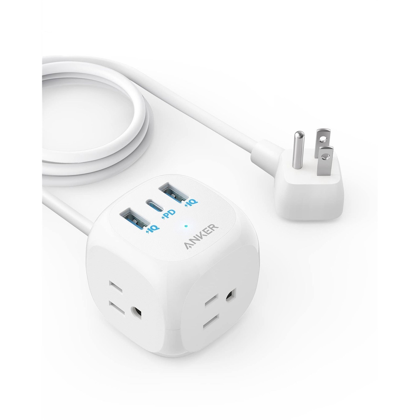 Anker USB C Power Strip 3-Outlet Surge Protector, White