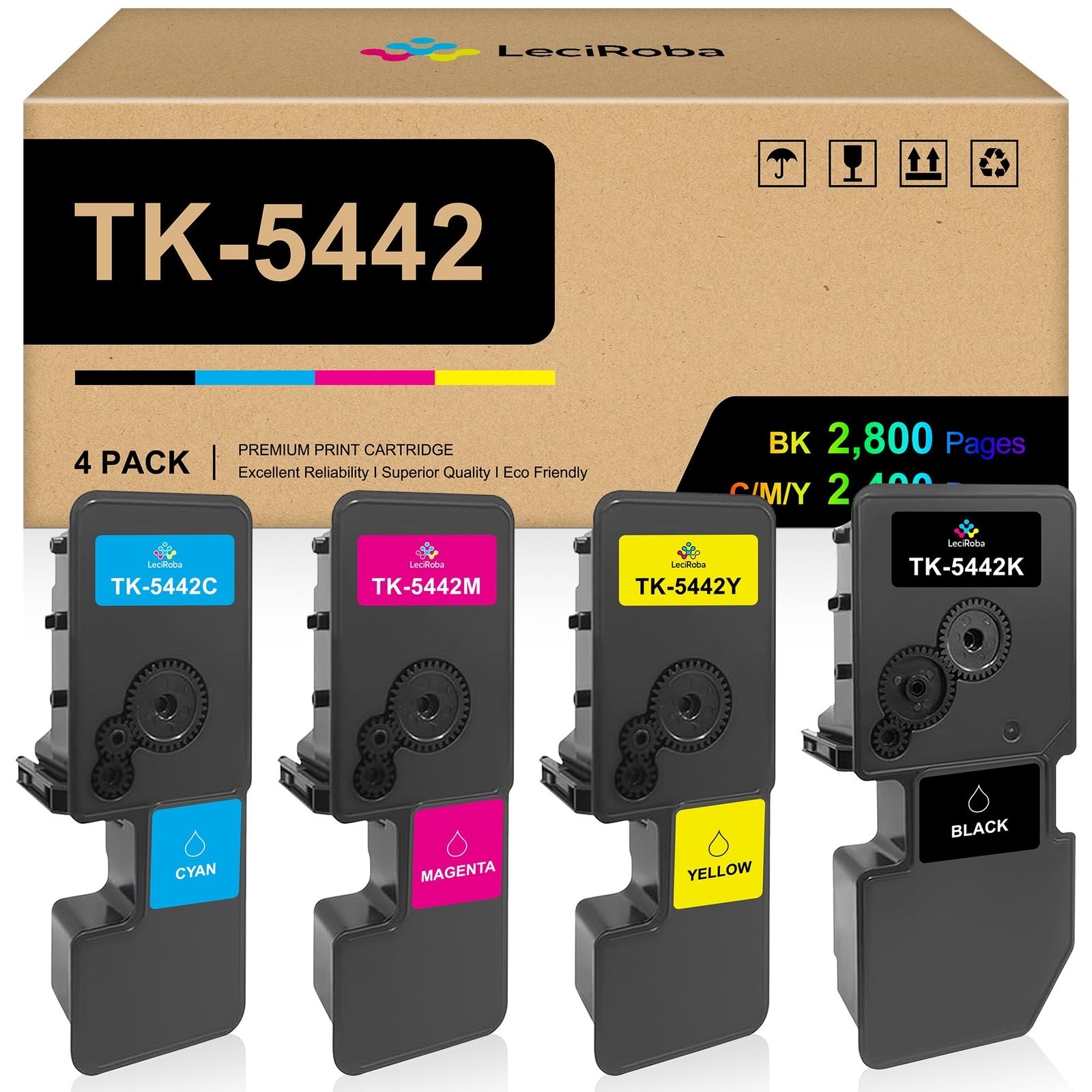 ** NEW Kyocera Toner | TK-5442 | Black/Color | With Chips | Compatible | 4-Pack