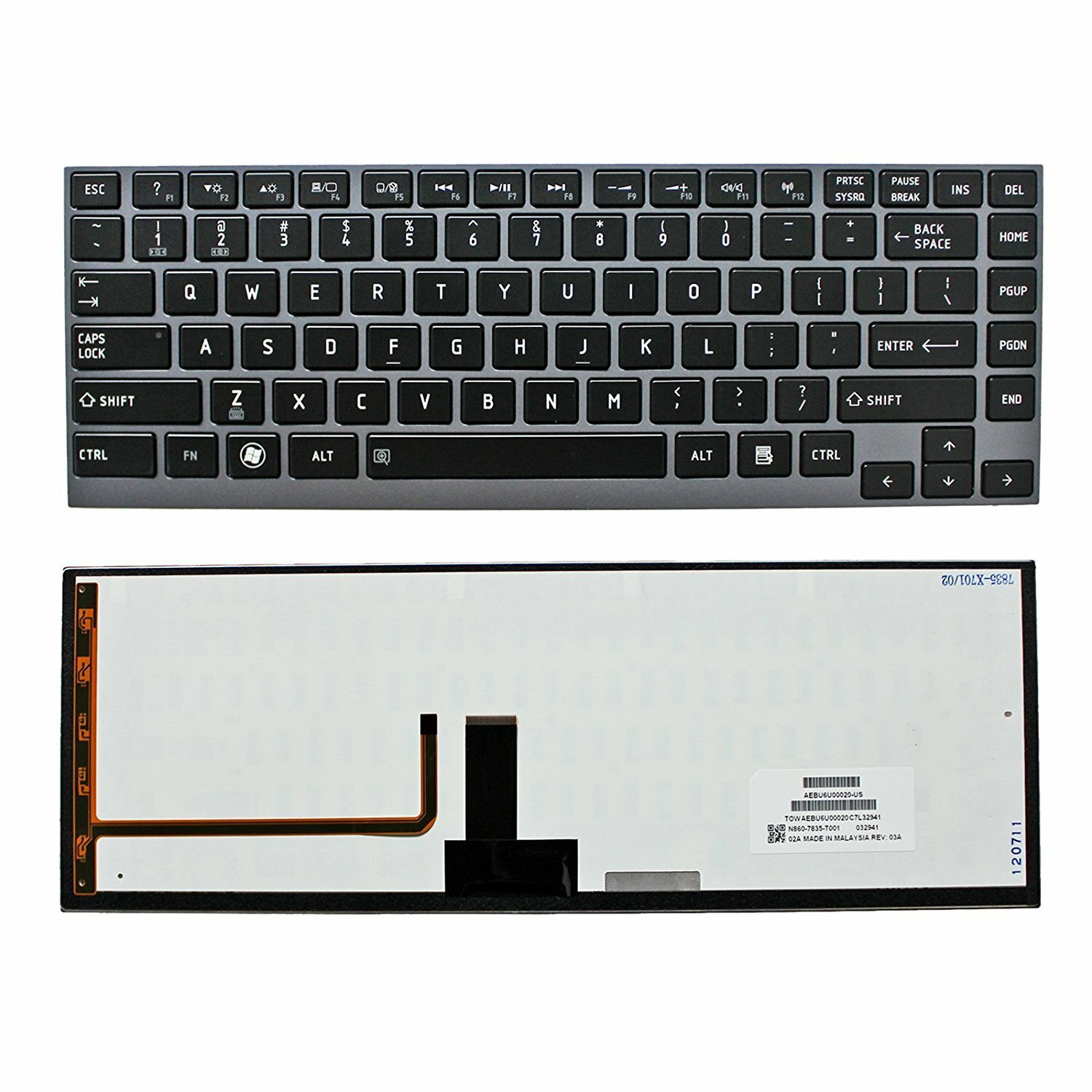 NEW OEM US Backlit keyboard Toshiba Satellite U800 U900 Z830 Z835 Gray W/Frame