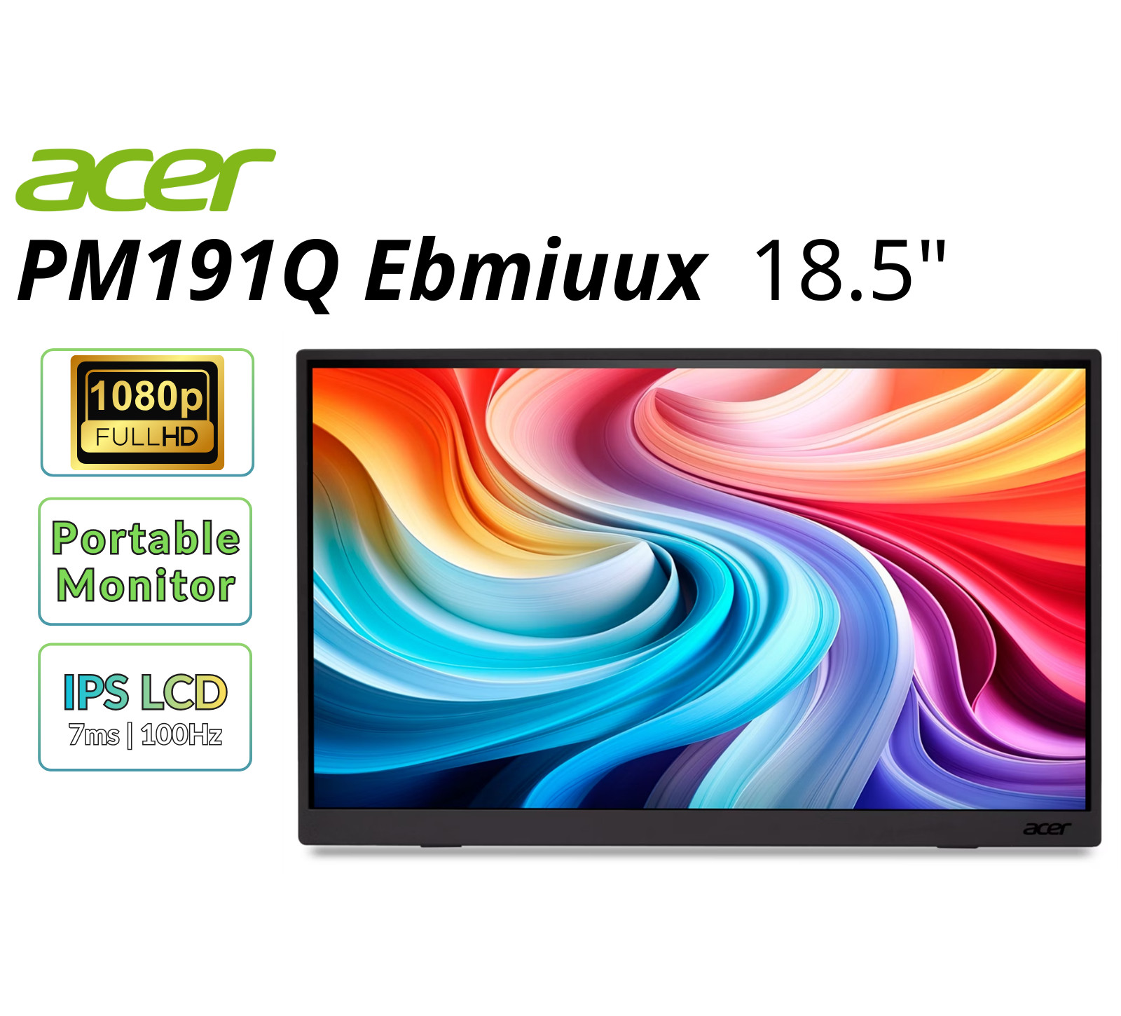 Acer PM191Q 18.5" Portable Monitor Full HD IPS LCD 100Hz 7ms HDMI Refurbished