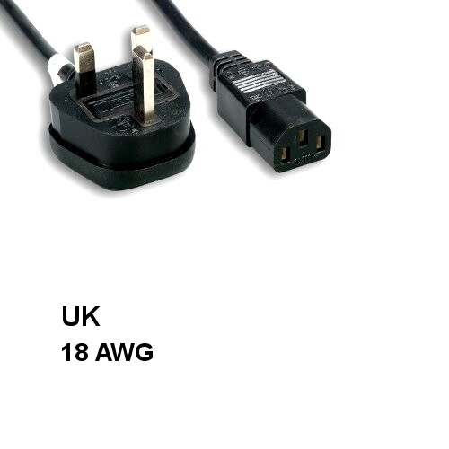 Kentek 6' ft 18 AWG UK Power Cord IEC-60320 C13 to BS 1363 w/ Fuse 13A/250V BSI