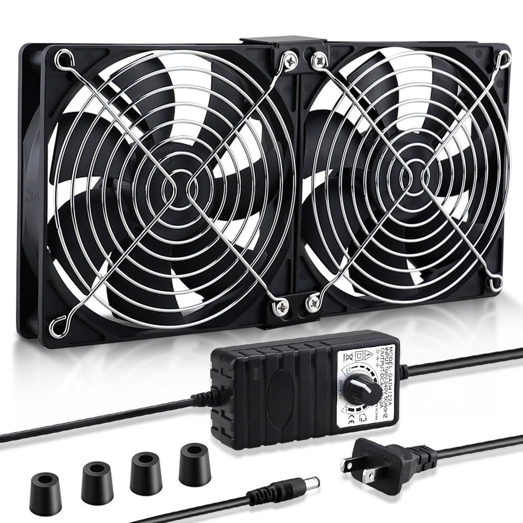 Wathai Big Airflow 2 x 120mm 240mm Computer Fan with AC Plug Cabinet 2x120mm 