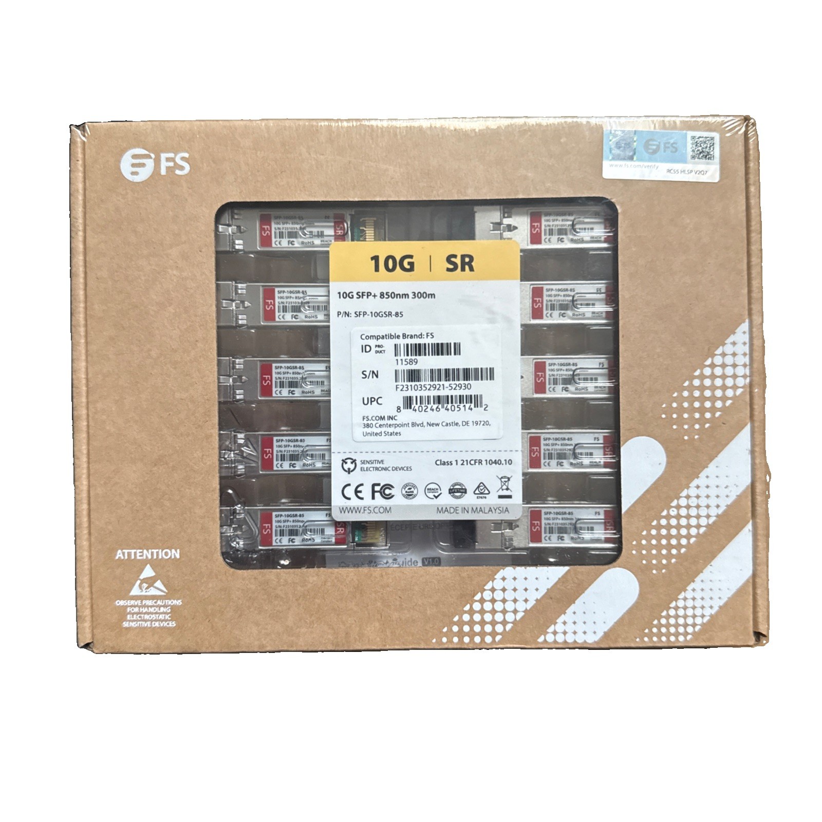 New FS SFP-10GLR-31 10G SFP+ LR 1310nm 10km Duplex LC Transceiver 8-Pack /Sealed