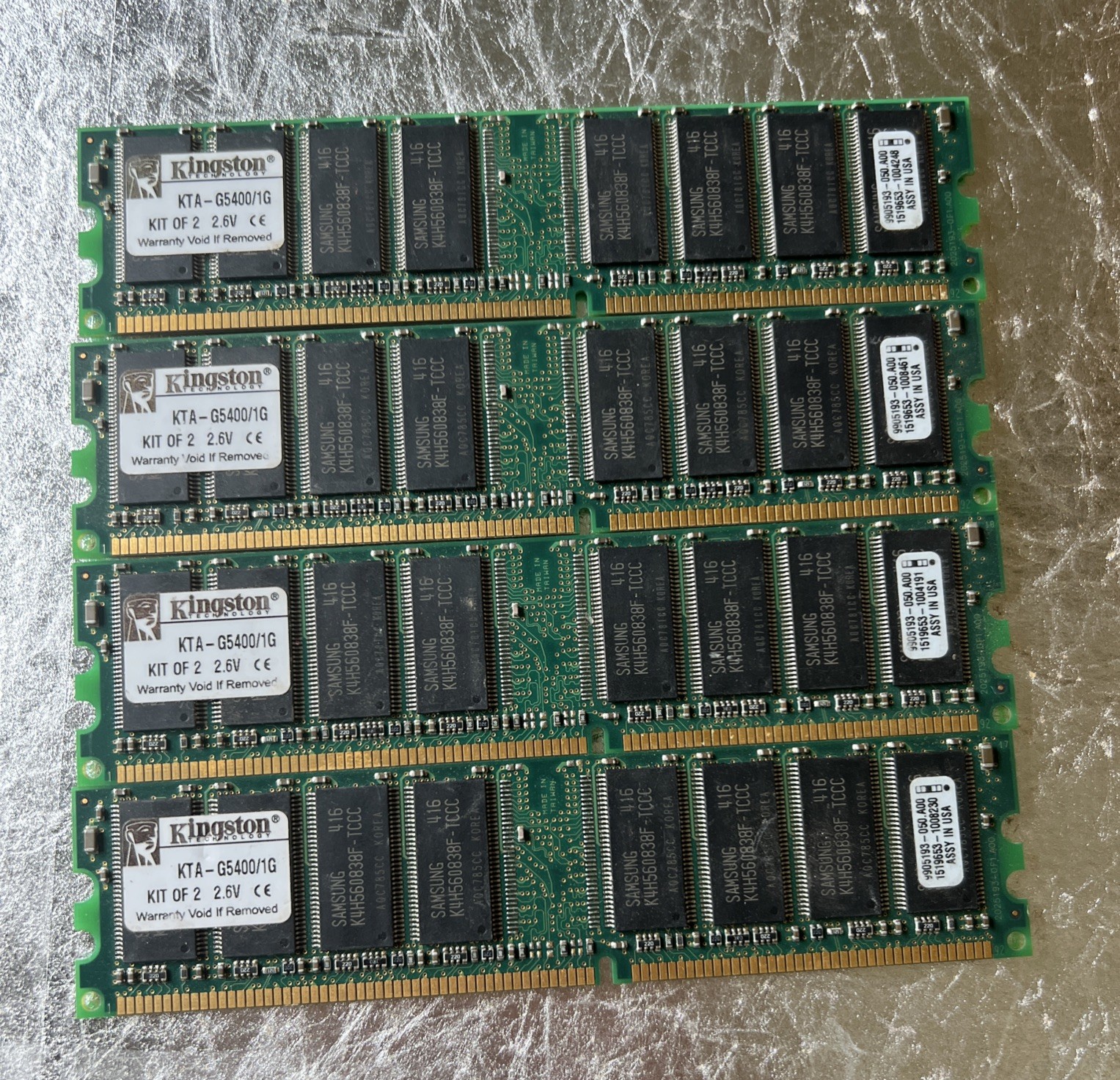 Kingston 2GB Lot (4x 512MB) DDR-400 PC3200 Mac RAM KTA-G5400/1G — UNTESTED AS-IS
