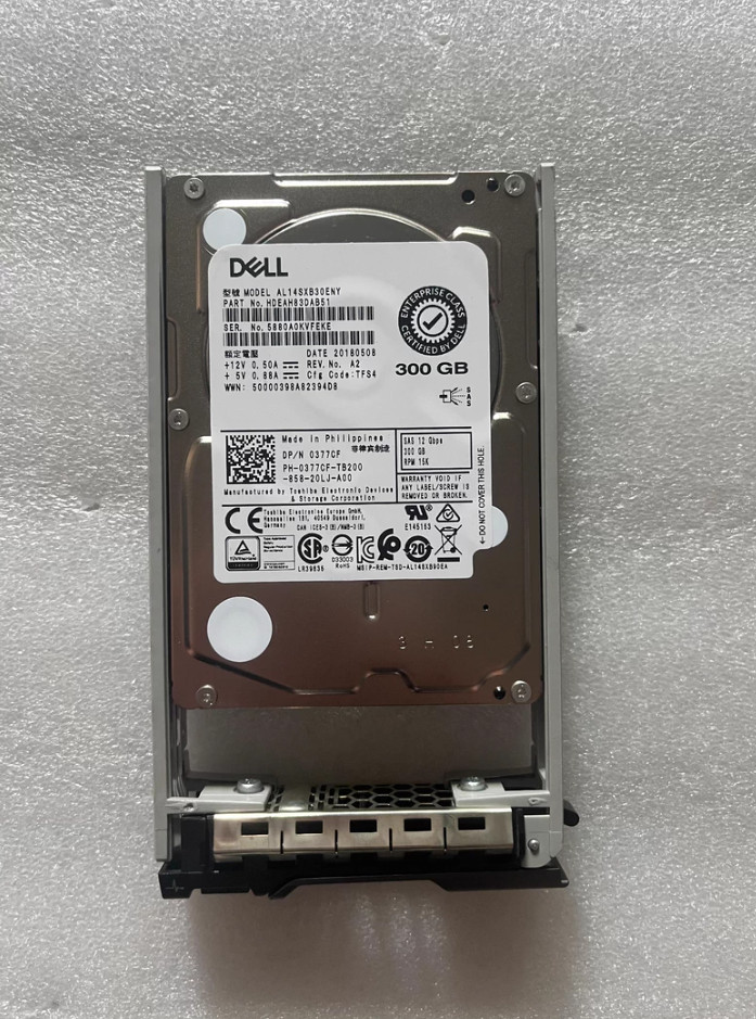 Used Dell 300GB 15K 12GB 2.5 SAS AL14SXB30ENY 0377CF 377CF R640 R740 Hdd w/tray